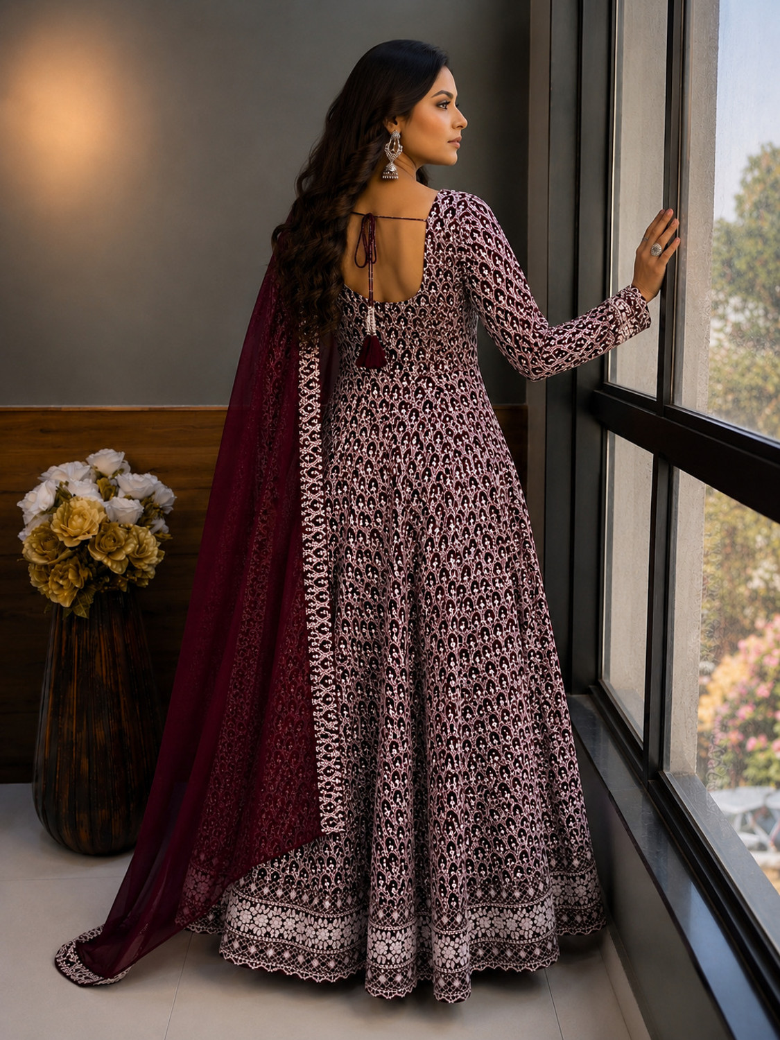 Image of Sutranga Designers Embroidered Viscose Rayon Stitched Anarkali Gown (Multicolor)