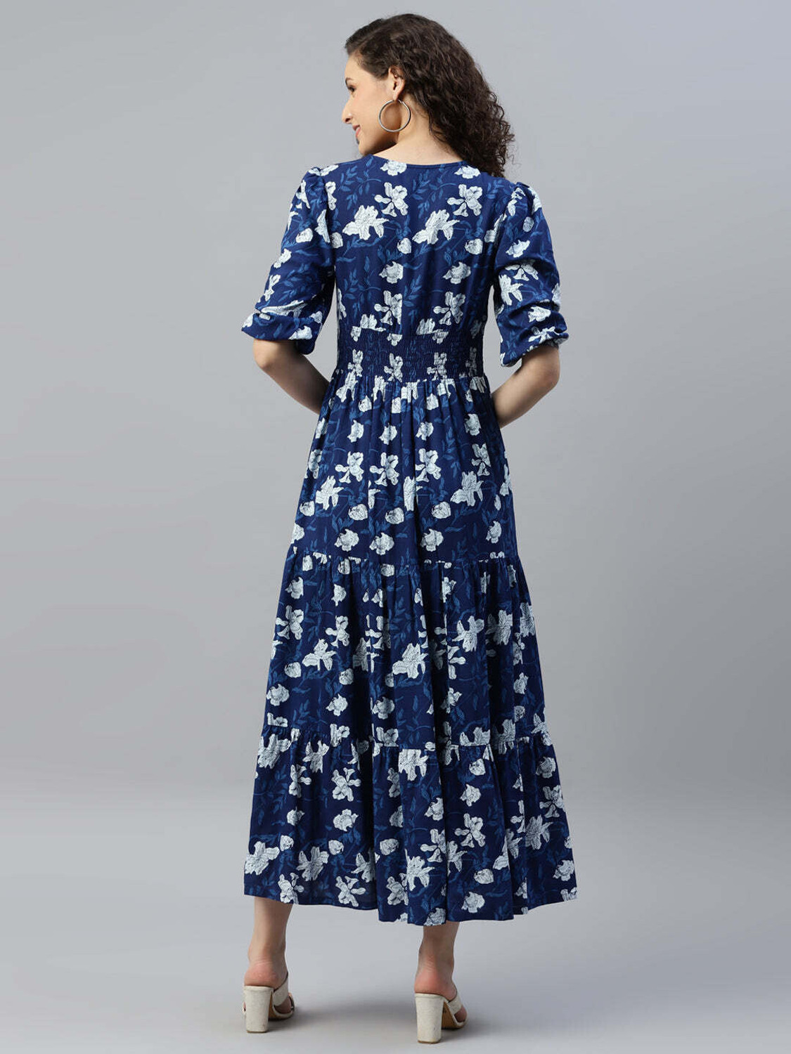Image of Jash Creation Women Fit and Flare Blue Maxi /Full Length Dress