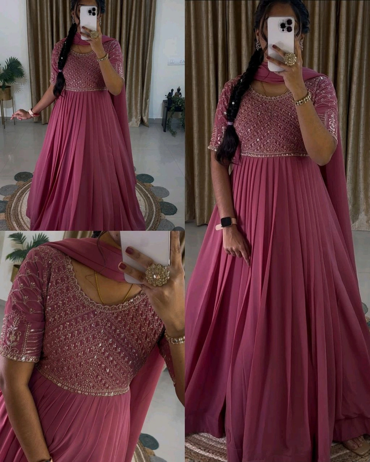 Image of ANZU Embroidered, Embellished Georgette Stitched Anarkali Gown (Pink)