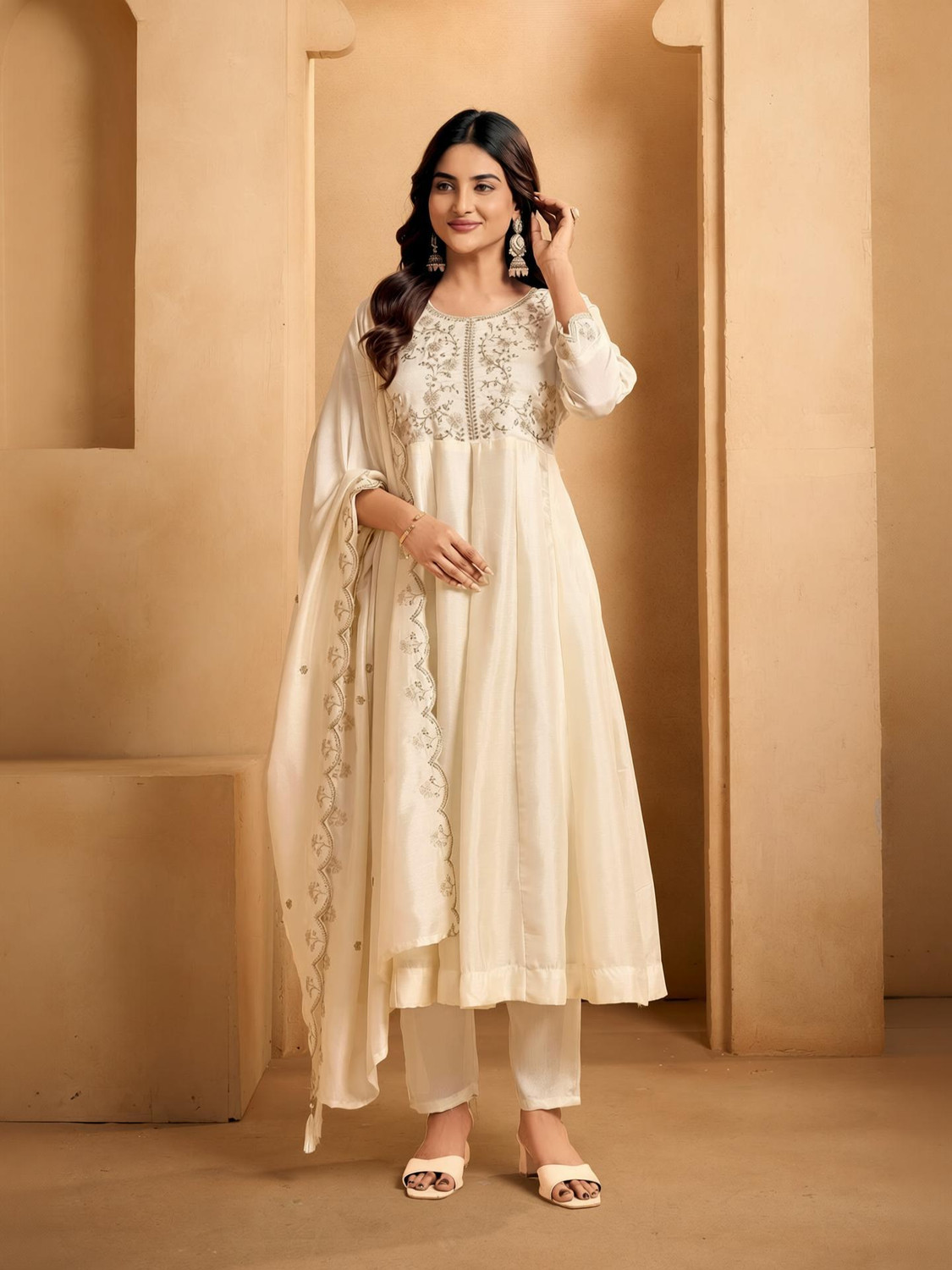 Image of HOUSEOFKALI Embroidered Anarkali Kurta, Bottom & Dupatta Set
