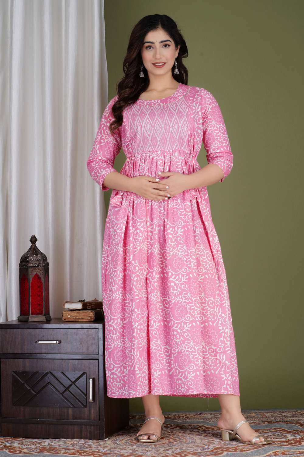 Image of Fashion4Word Women Fit and Flare Pink Midi /Calf Length Dress