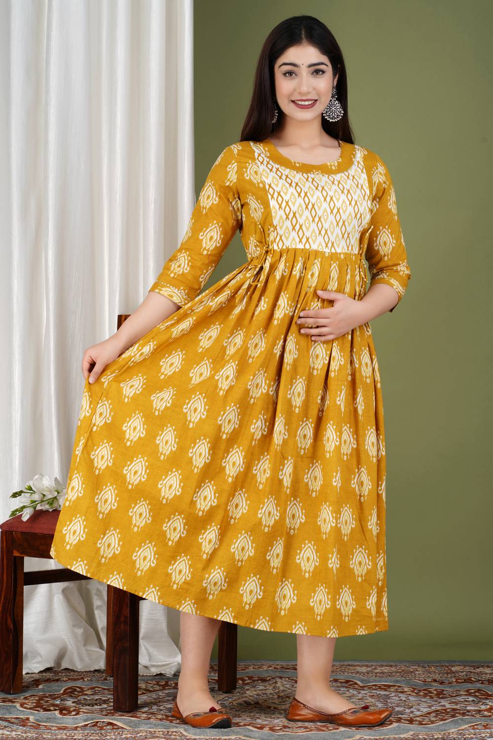 FASHION CLOUD Women Printed Pure Cotton Anarkali Kurta (White, Ye