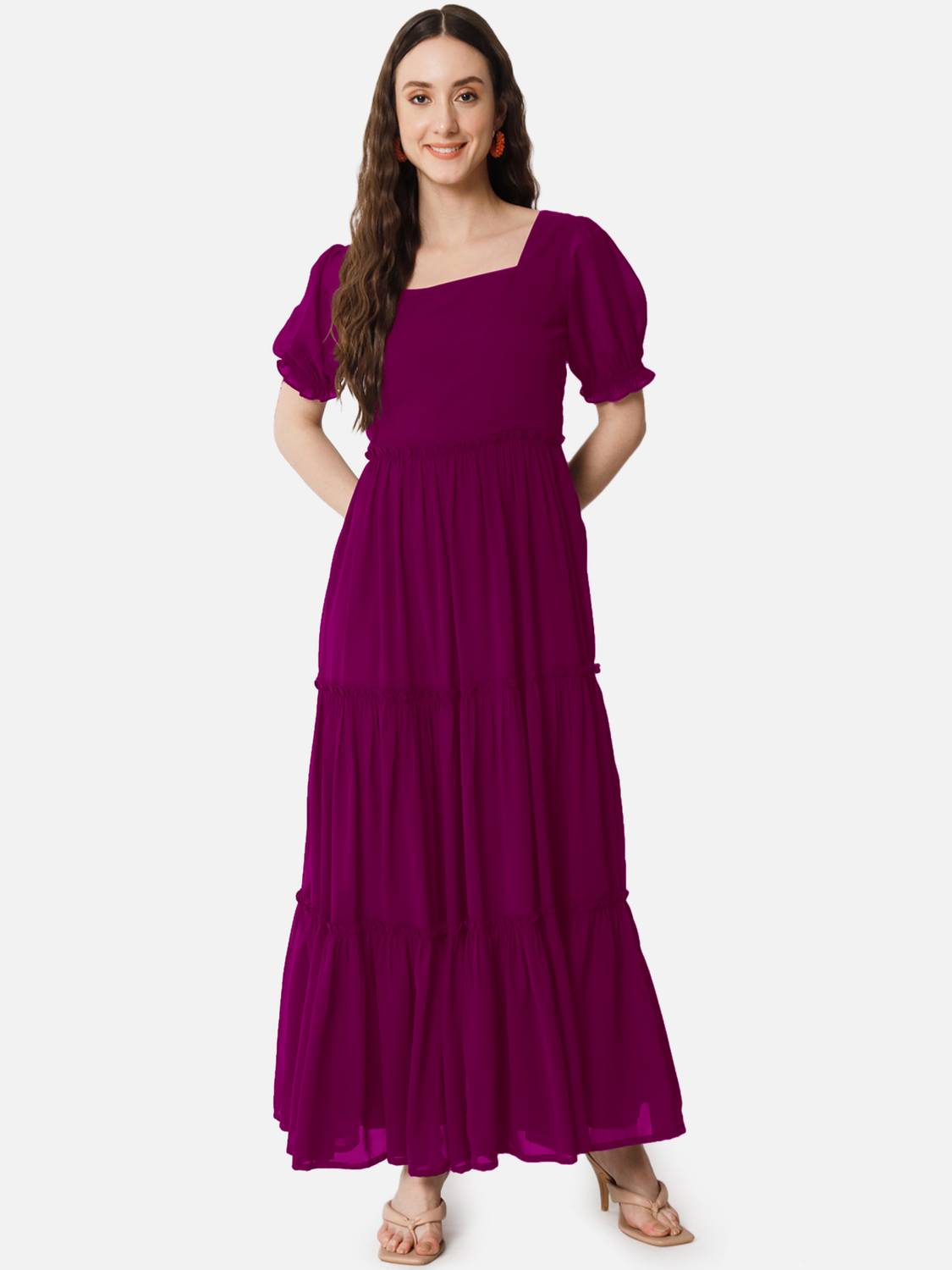 Raiyani Fabrics Women Fit and Flare Purple Maxi/Full Length Dress