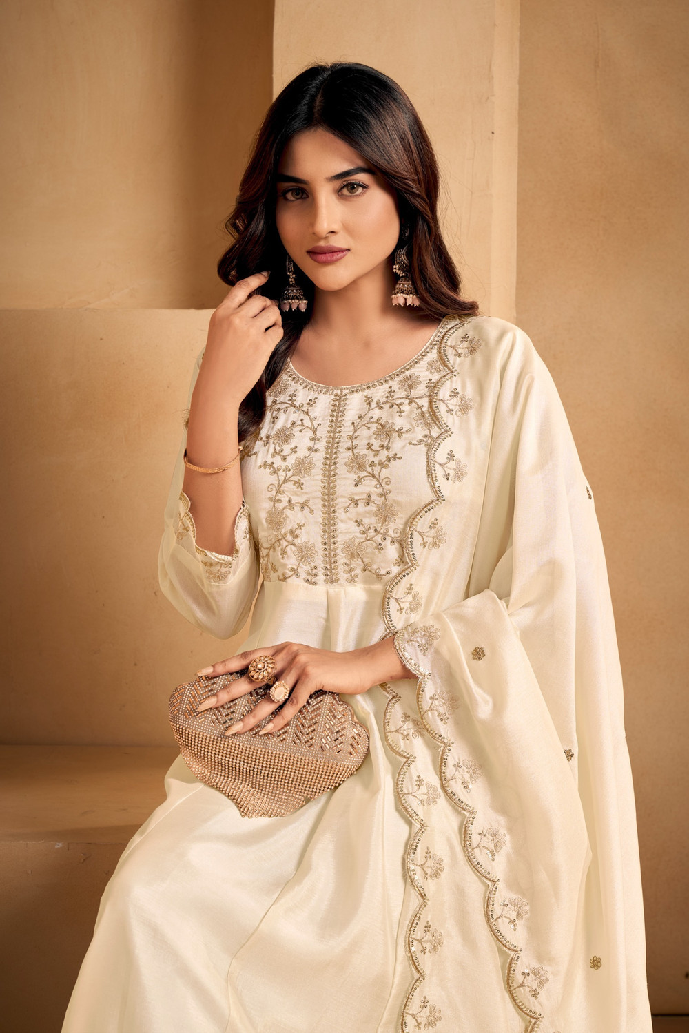 Image of HOUSEOFKALI Embroidered Anarkali Kurta, Bottom & Dupatta Set