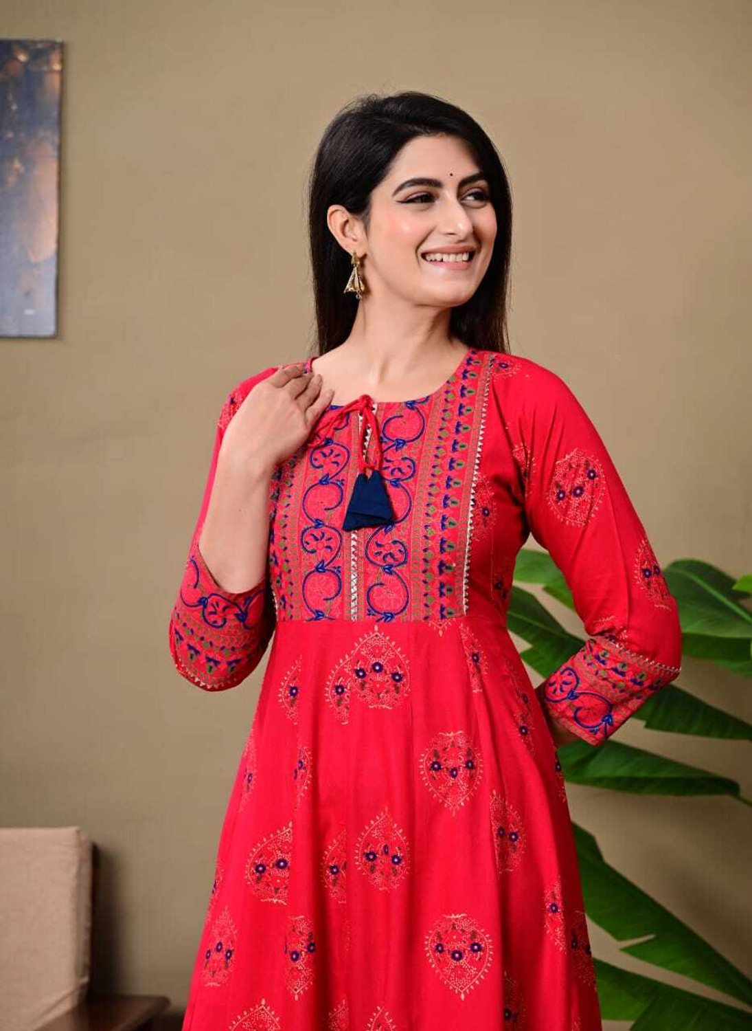 Image of SUNDAYKURTI Printed Cotton Blend Stitched Anarkali Gown (Maroon)