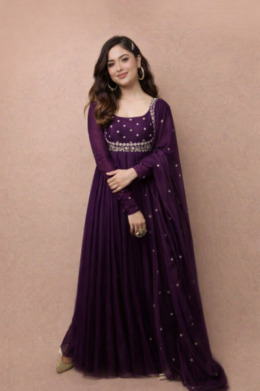 Image of PERONICA FASHION Women Georgette Kurti Dupatta Set