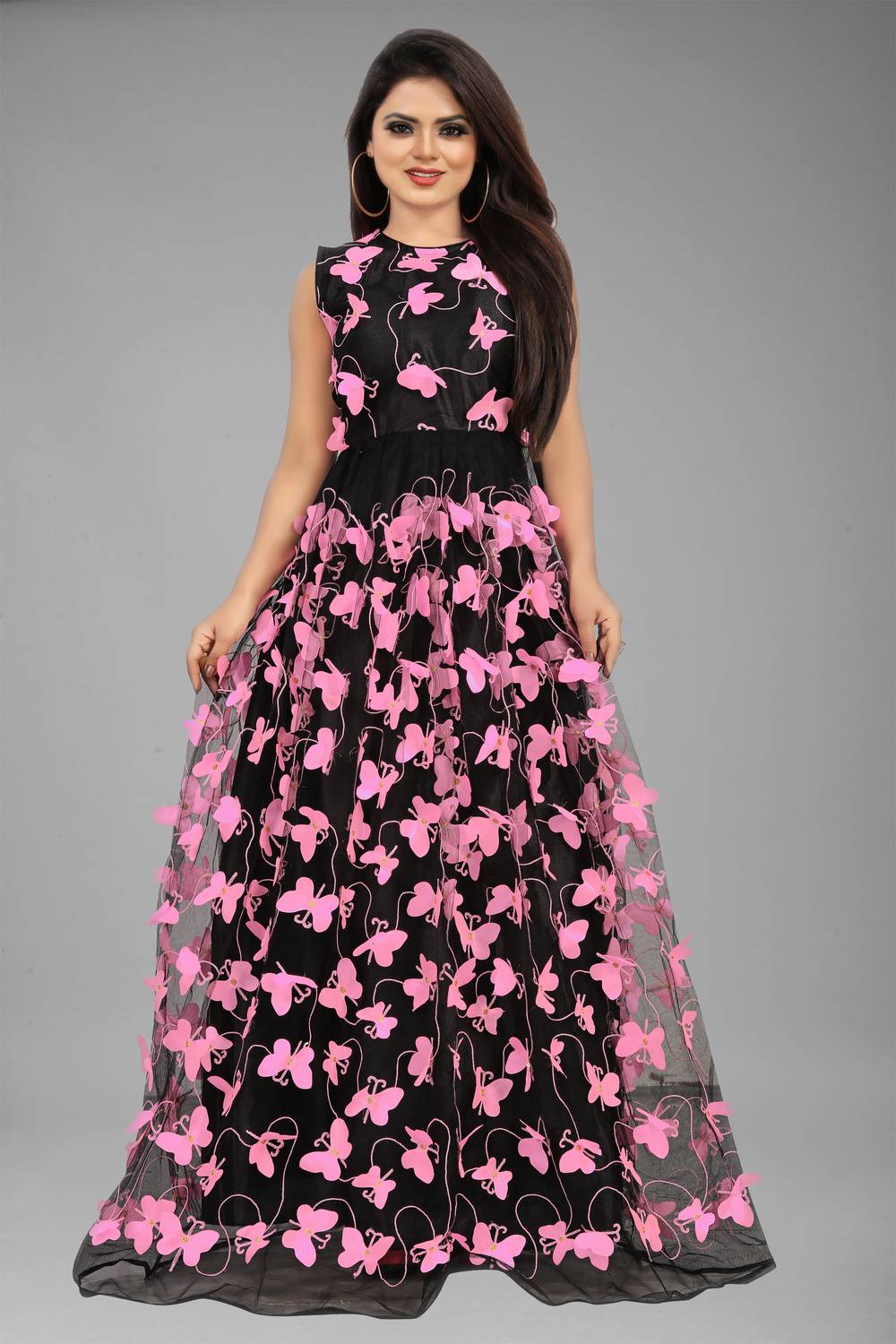 3Buddy Fashion Women Fit and Flare Black, Pink Maxi/Full Length Dress
