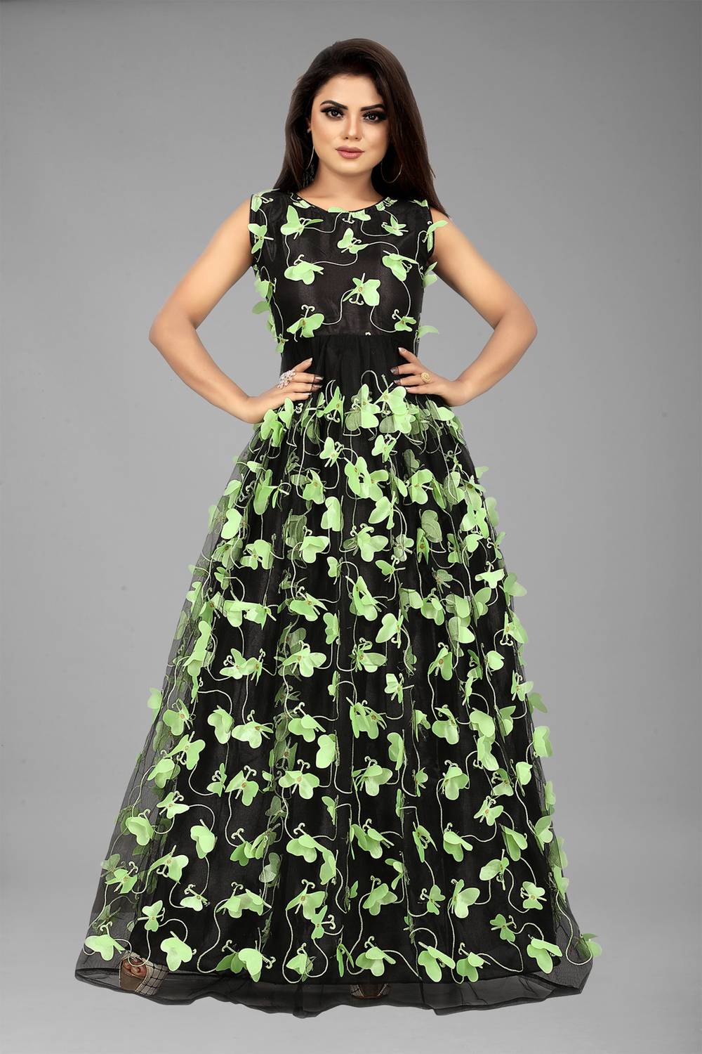 3Buddy Fashion Women Fit and Flare Black, Green Maxi/Full Length Dress