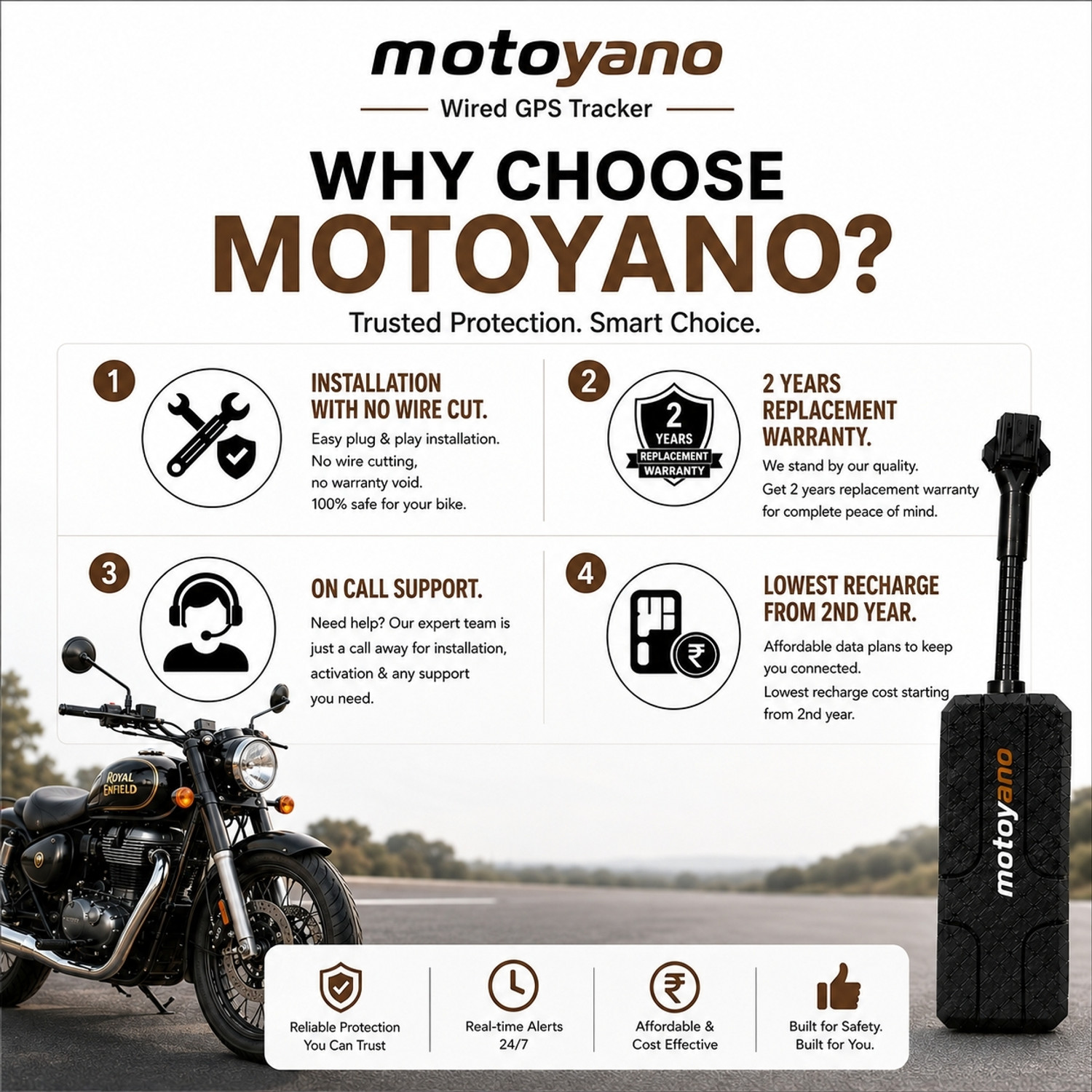 Image of Motoyano GPS Tracker for RE Bikes with no wire cut Installation - 3 months Data Plan GPS Device (Black)