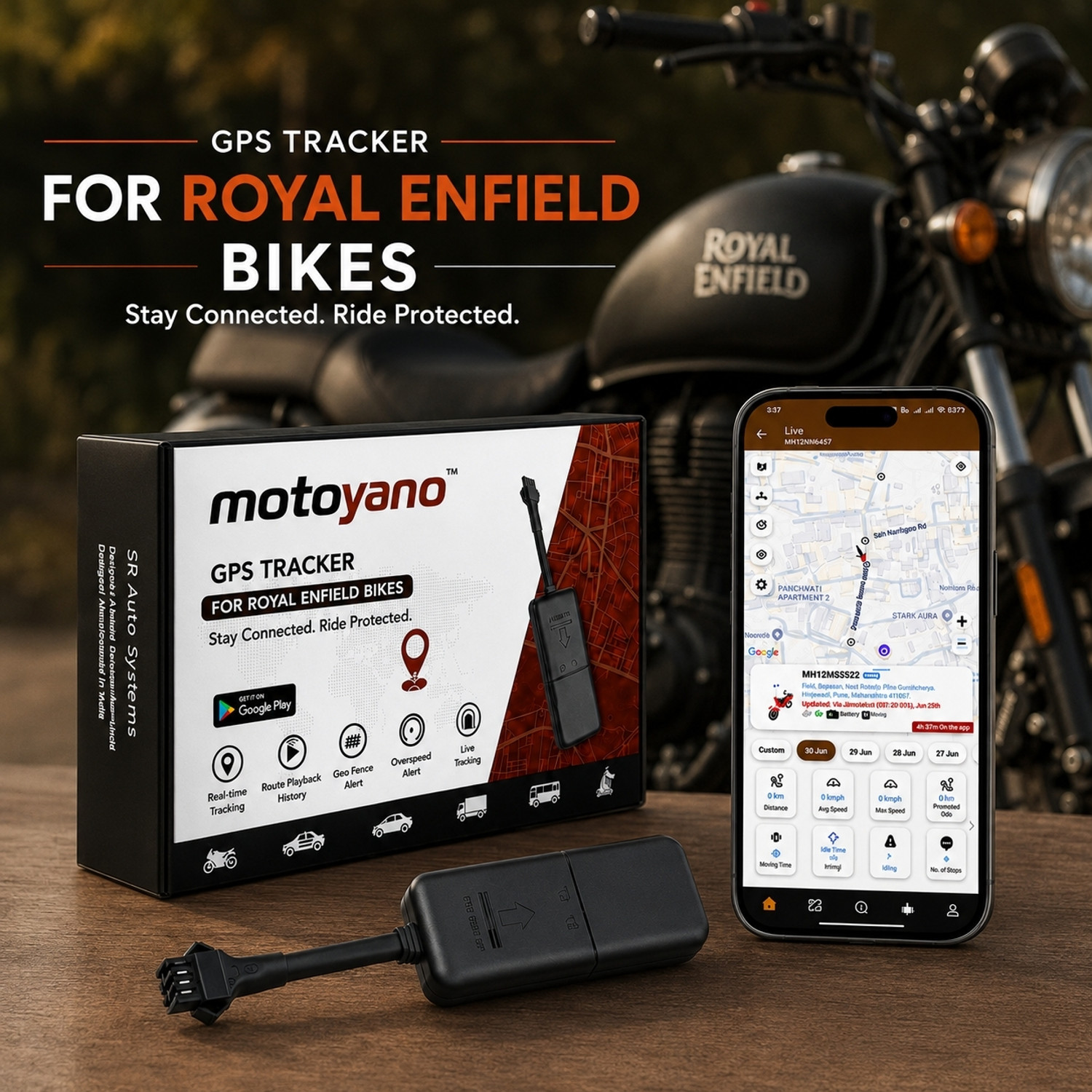 Image of Motoyano GPS Tracker for RE Bikes with no wire cut Installation - 3 months Data Plan GPS Device (Black)