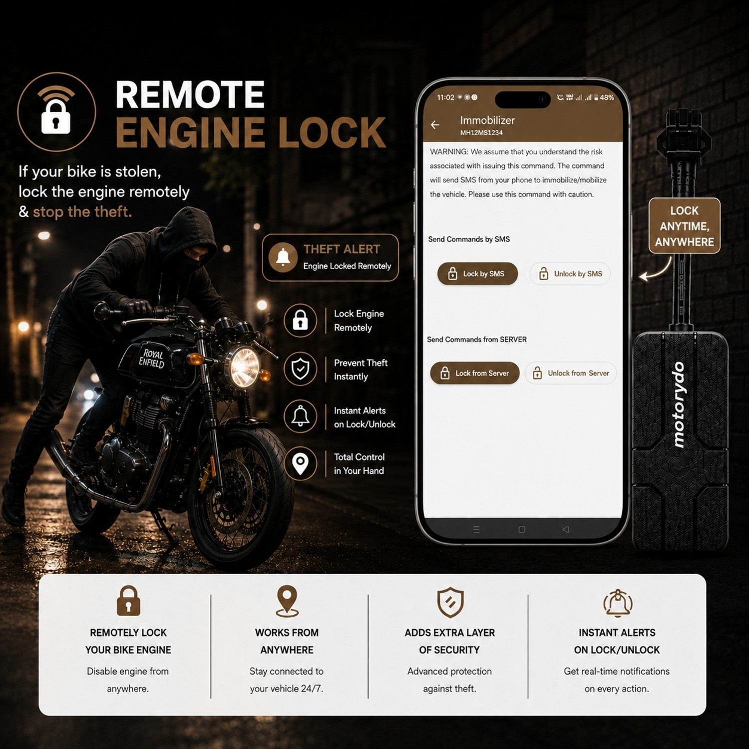 Image of Motoyano GPS Tracker for RE Bikes with no wire cut Installation - 3 months Data Plan GPS Device (Black)