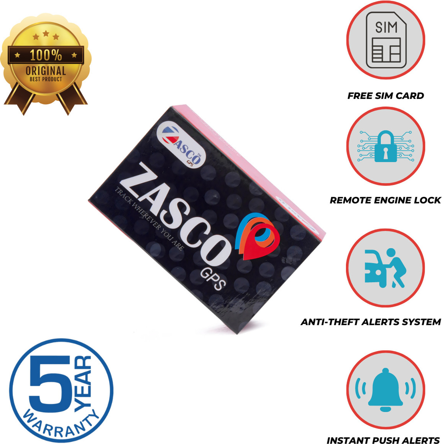 Image of ZASCO V5 PRO Engine ON /OFF (ANTI-THEFT ALERT) GPS for Car Bike (With M2M SIM) GPS Device