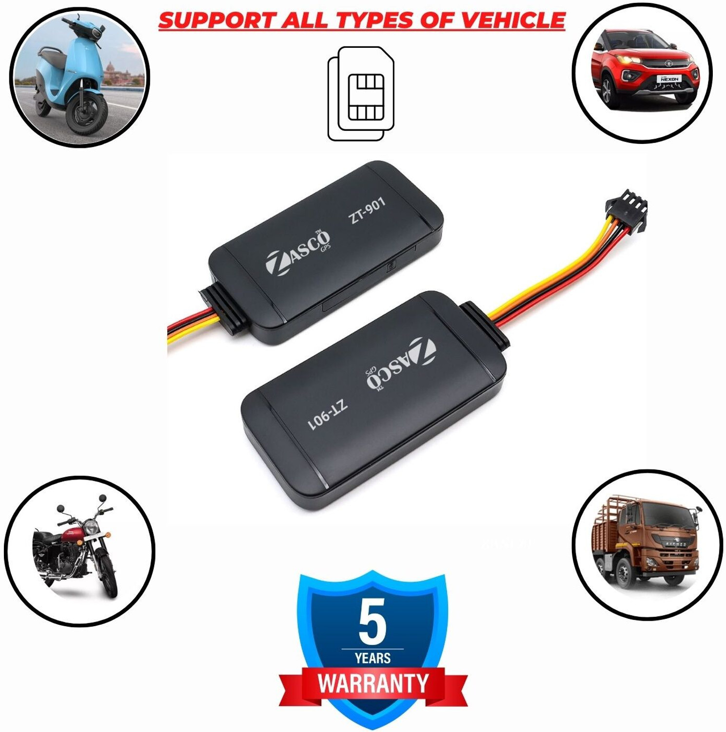 Image of ZASCO ZT-901 (Water-Proof With Inbuilt Battery Model) For Car Bike Truck and Suv anti-theft GPS Device Tracker GPS Device