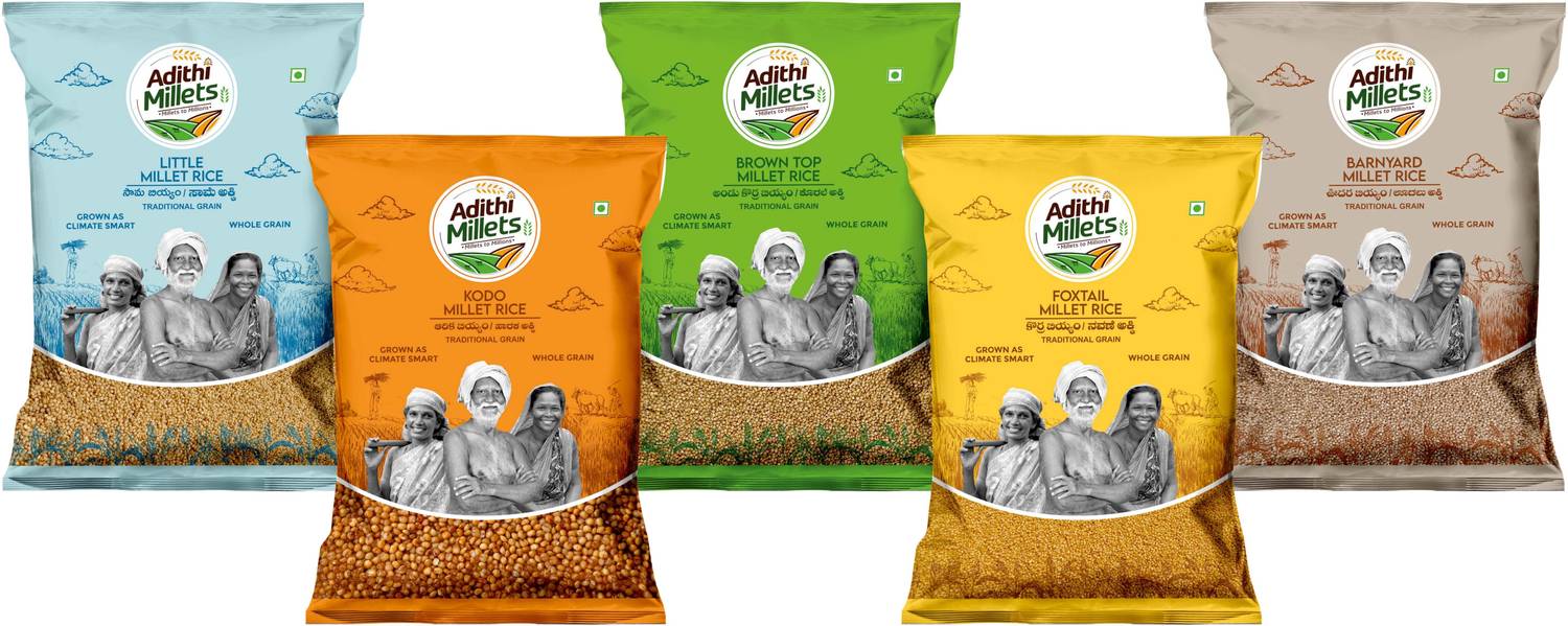 Adithi Millets Siridhanya Unpolished ORGANIC Foxtail/Kodo/Barnyard/Litle/BROWN TOP 1.25Kg Mixed Millet