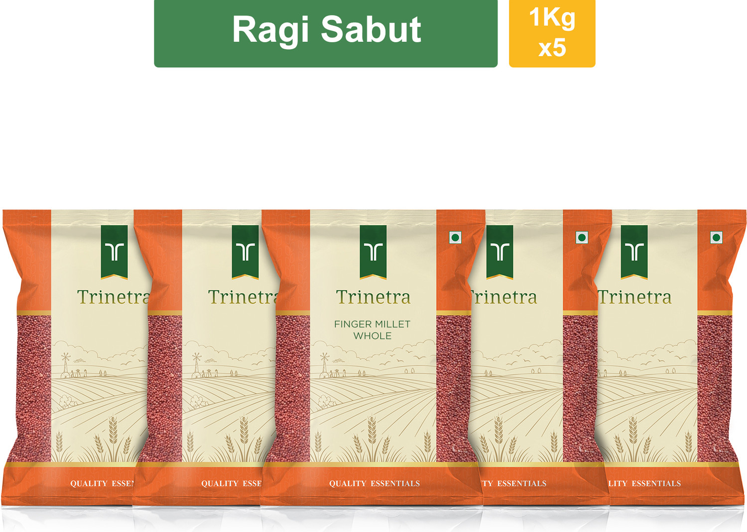Image of Trinetra Best Quality Ragi Sabut (Finger Millet Whole Grain)-1Kg (Pack Of 5) Finger Millet