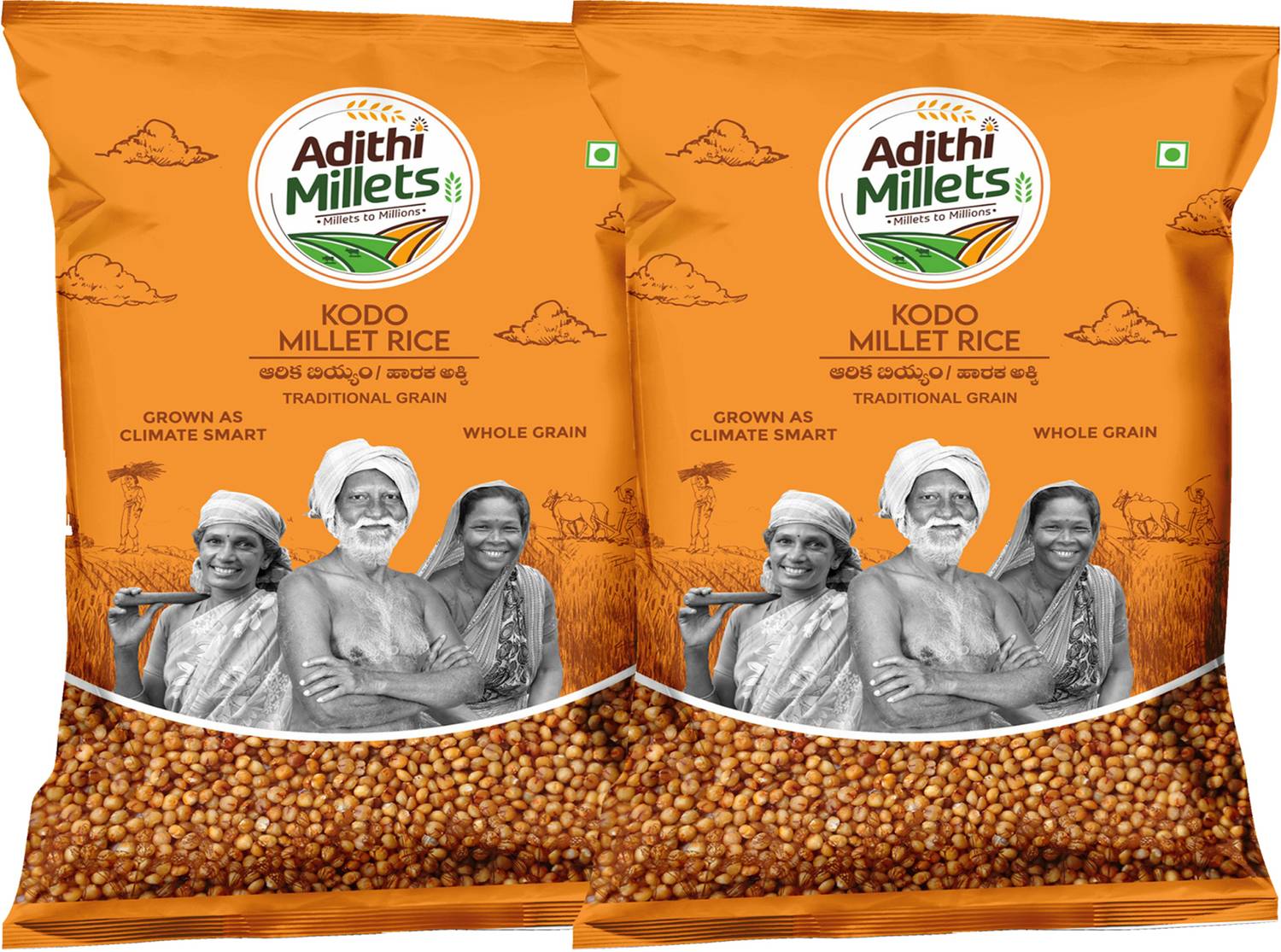 Adithi Millets Siridhanya Unpolished ORGANIC KODO MILLET positive grains pack of (500gm*2Pac) Kodo Millet