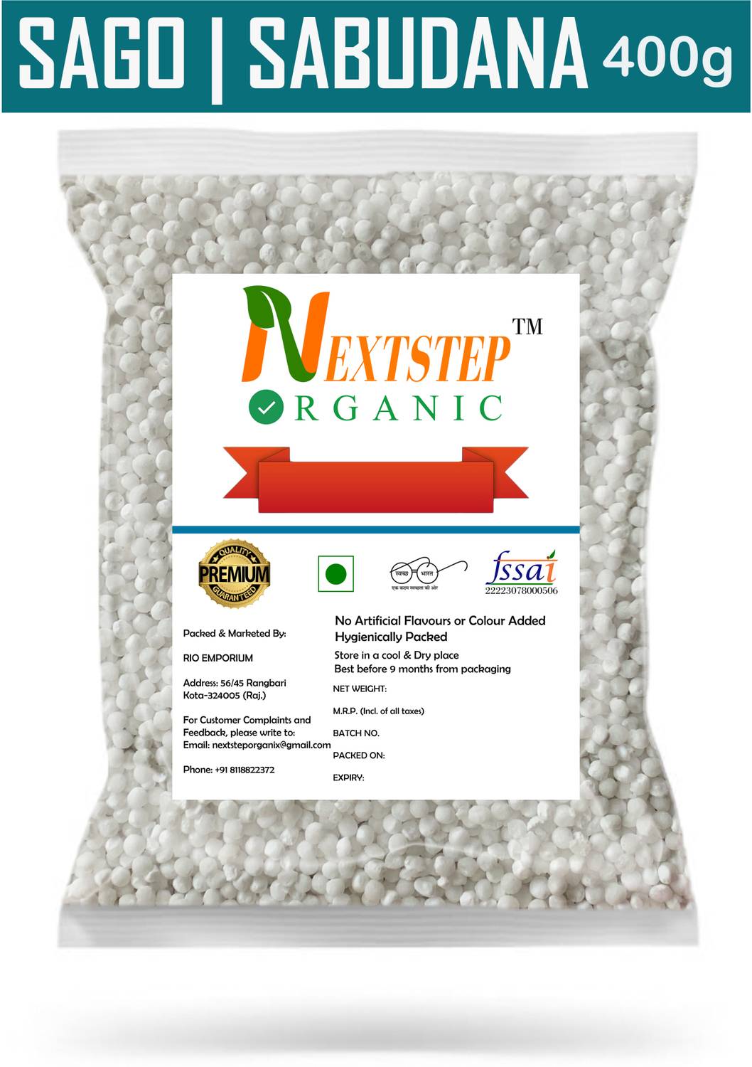 NEXTSTEP ORGANIC Premium Quality Sabudana | Saksak | Rabia | Sagu Sago