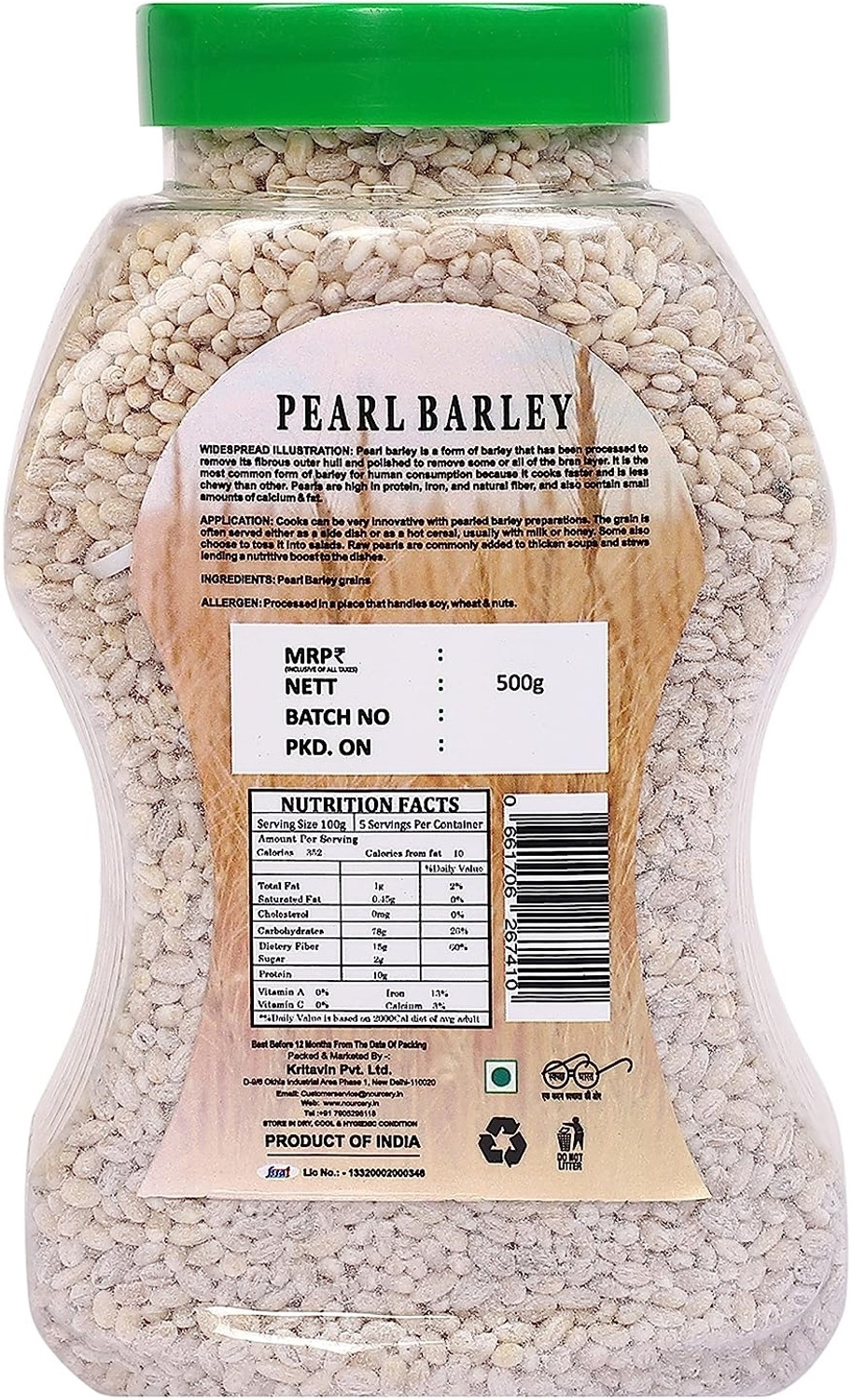 Image of Nourcery Pearl Barley 1 Kg High Fibre Gluten Free Barley