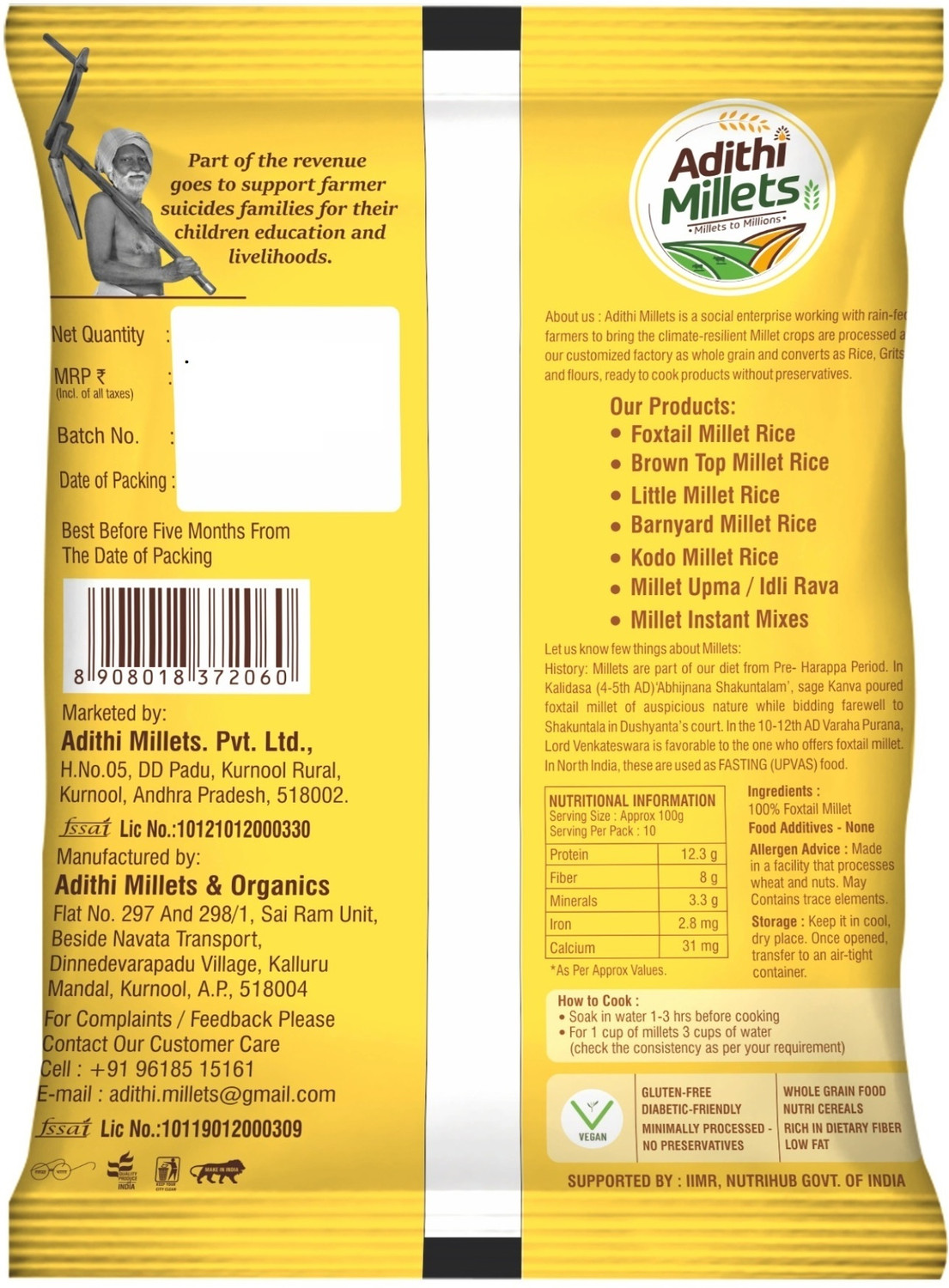 Image of Adithi Millets Siridhanya Unpolished ORGANIC Foxtail /Kodo /Little /Barnyard / QUINOA 5Kg Mixed Millet