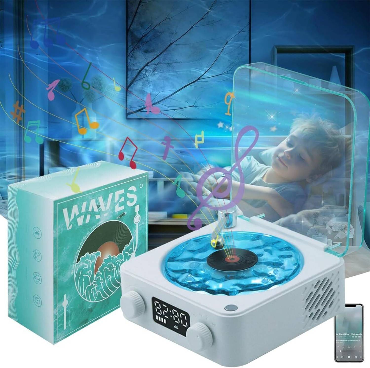 JITAHARAY Waves Vinyl Bluetooth Speaker with Water Ripple Light - Image 1
