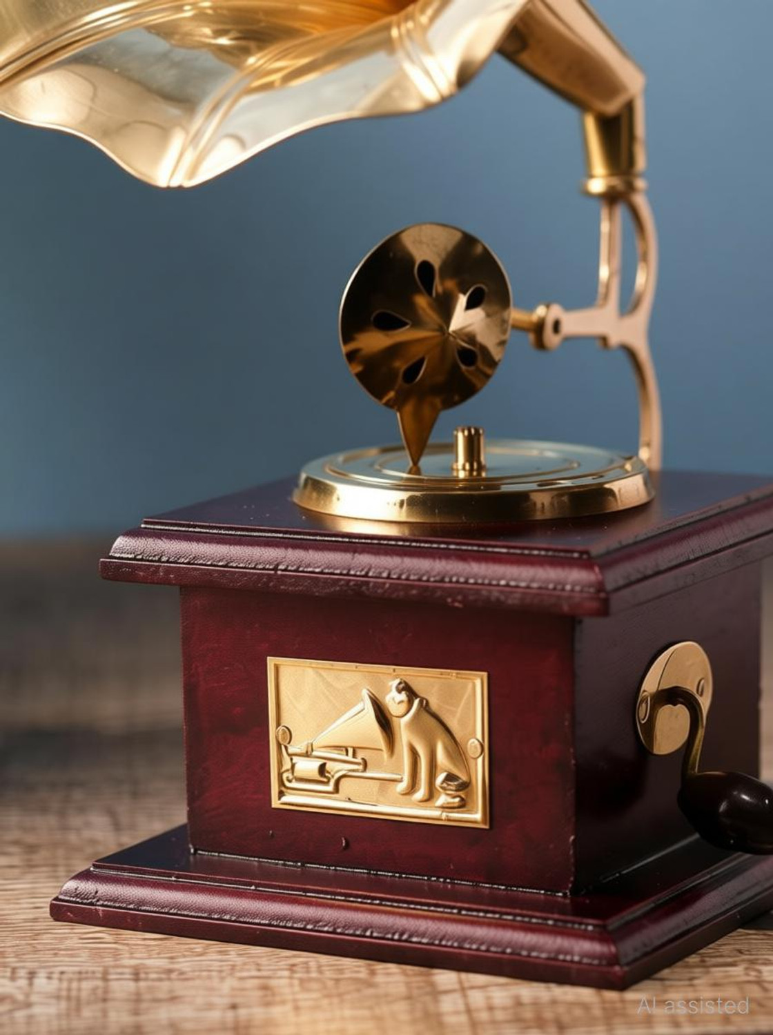 Image of ARTIFACTS Gramophone Showpiece Vintage Retro Antique Collectible Brass, Wooden Gramophone