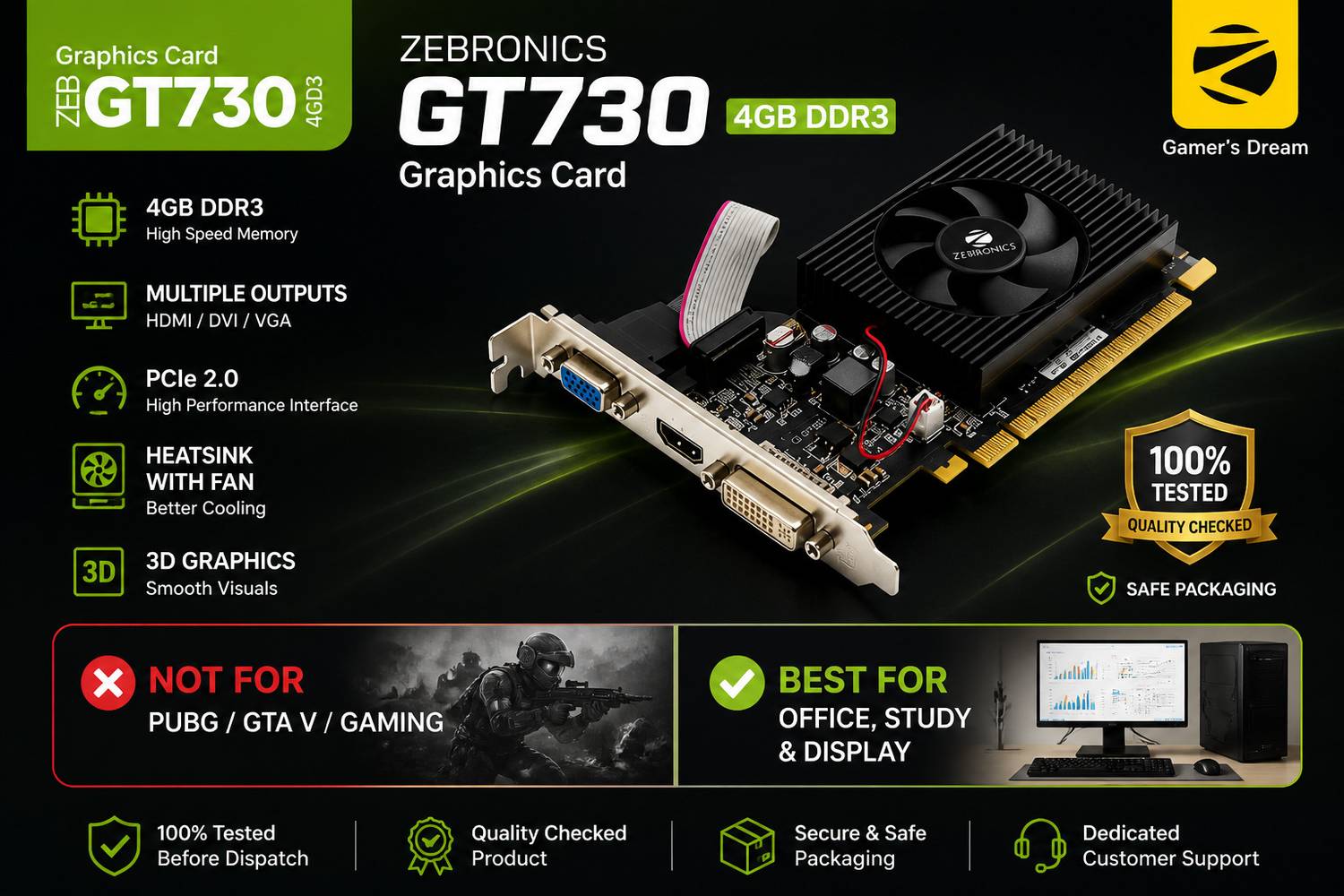 AARVEX GT 730 4GB GDDR3 GPU DDR3 4 GB NVIDIA Chipset 64 bit 1800