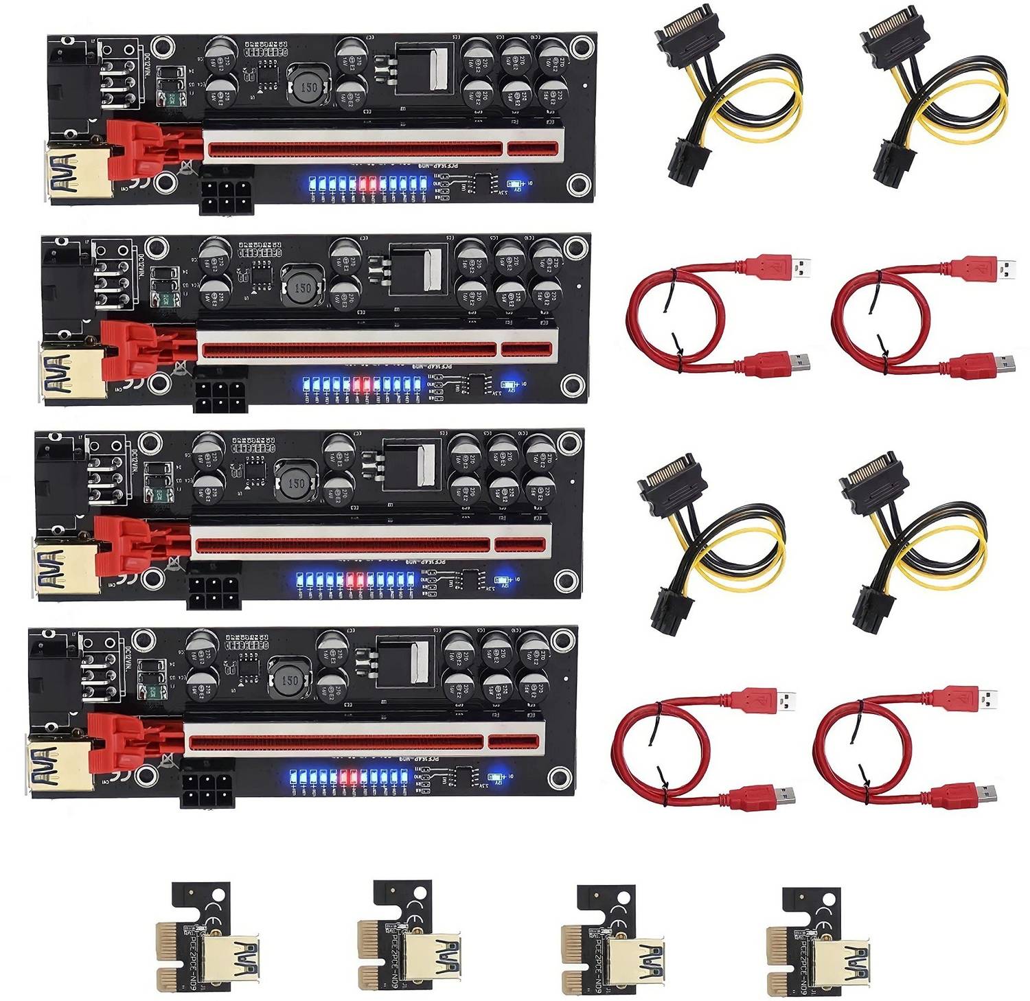LipiWorld (Pack Of 4) VER012-PRO Riser Card 10 Capacitors PCI-E 1X to 16X V012 Riser Card GDDR4 16 GB NVIDIA Chipset 64 bit 120 MHz Graphics Card
