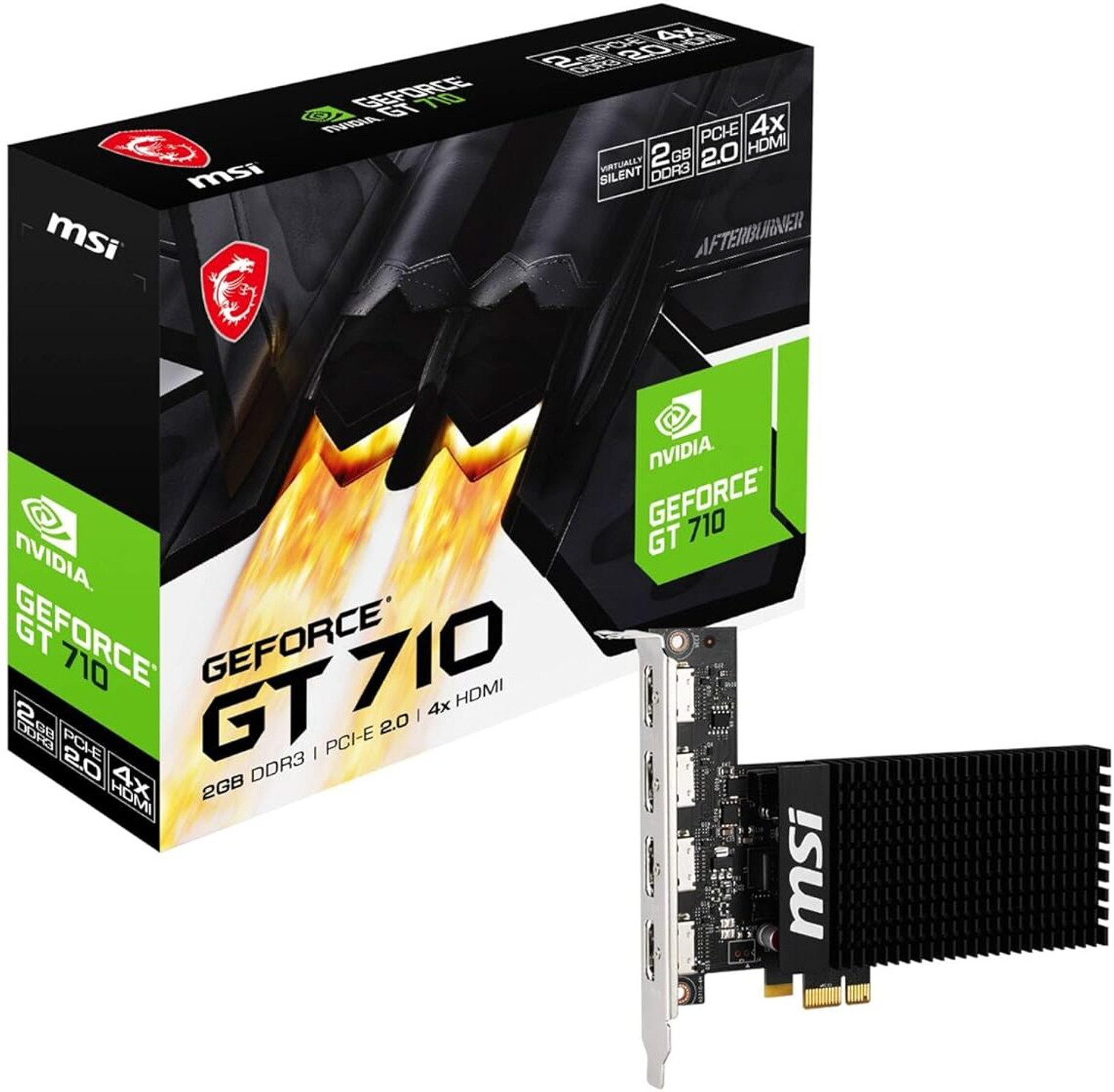 Image of MSI GT 710 2GD3H 4HDMI DDR3 2 GB NVIDIA Chipset 64 bit 954 MHz Graphics Card (Black)