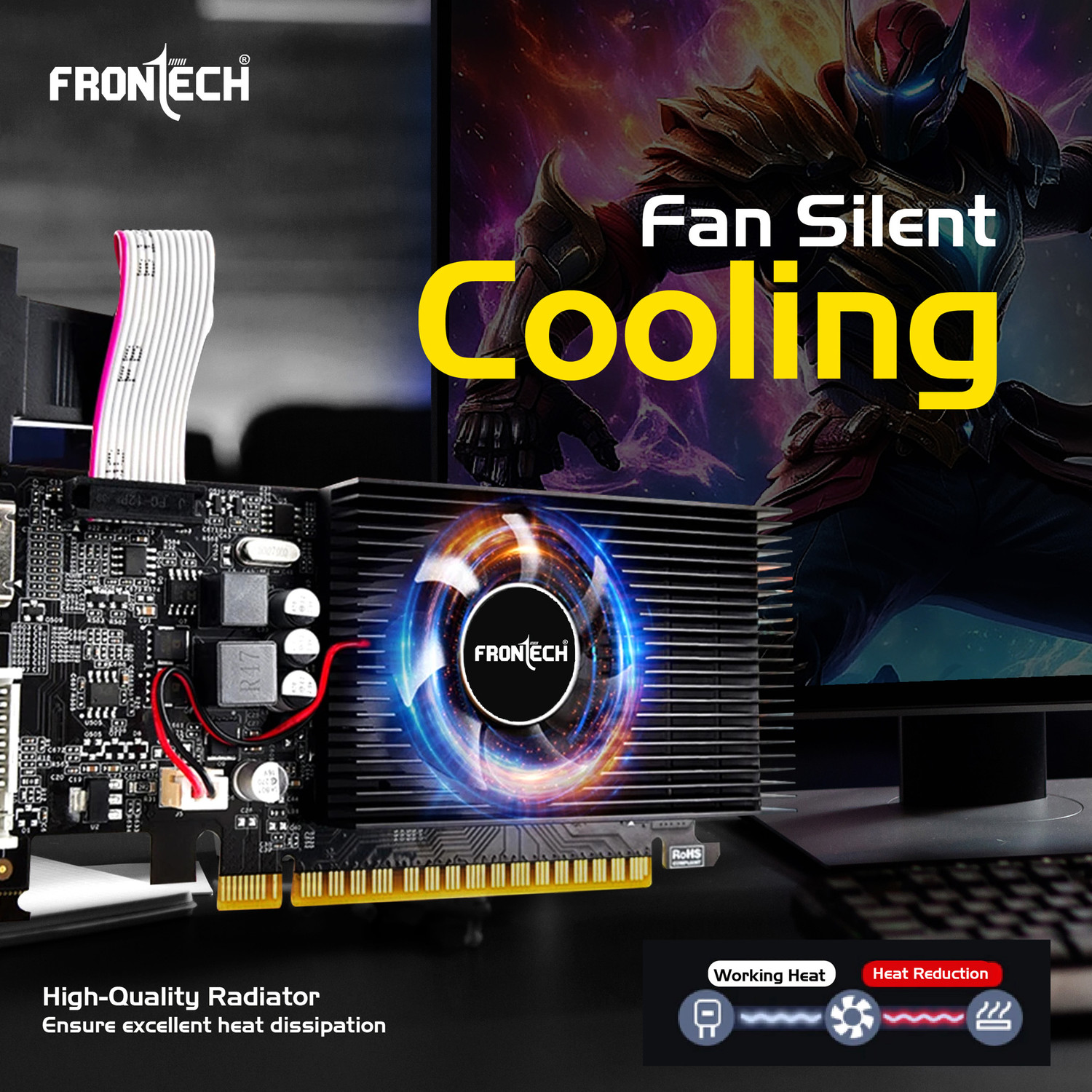 Image of Frontech GT 730 Graphics Card | 64 Bits PCIe 2.0 | High Efficiency-Gaming Card DDR3 4 GB NVIDIA Chipset 64 bit 1600 MHz Graphics Card