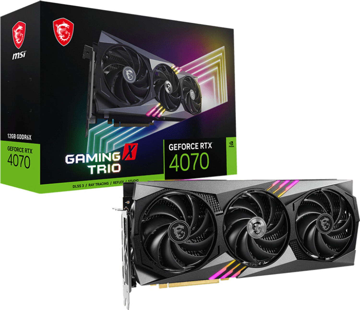 Image of MSI GeForce RTX 4070 GAMING X TRIO 12G GDDR6X 12 GB NVIDIA Chipset 192 bit 2625 MHz Graphics Card