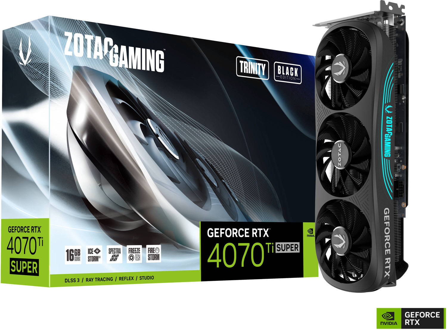 Image of ZOTAC GAMING GeForce RTX 4070 Ti SUPER Trinity Black Edition GDDR6X 16 GB NVIDIA Chipset 256 bit 2610 MHz Graphics Card