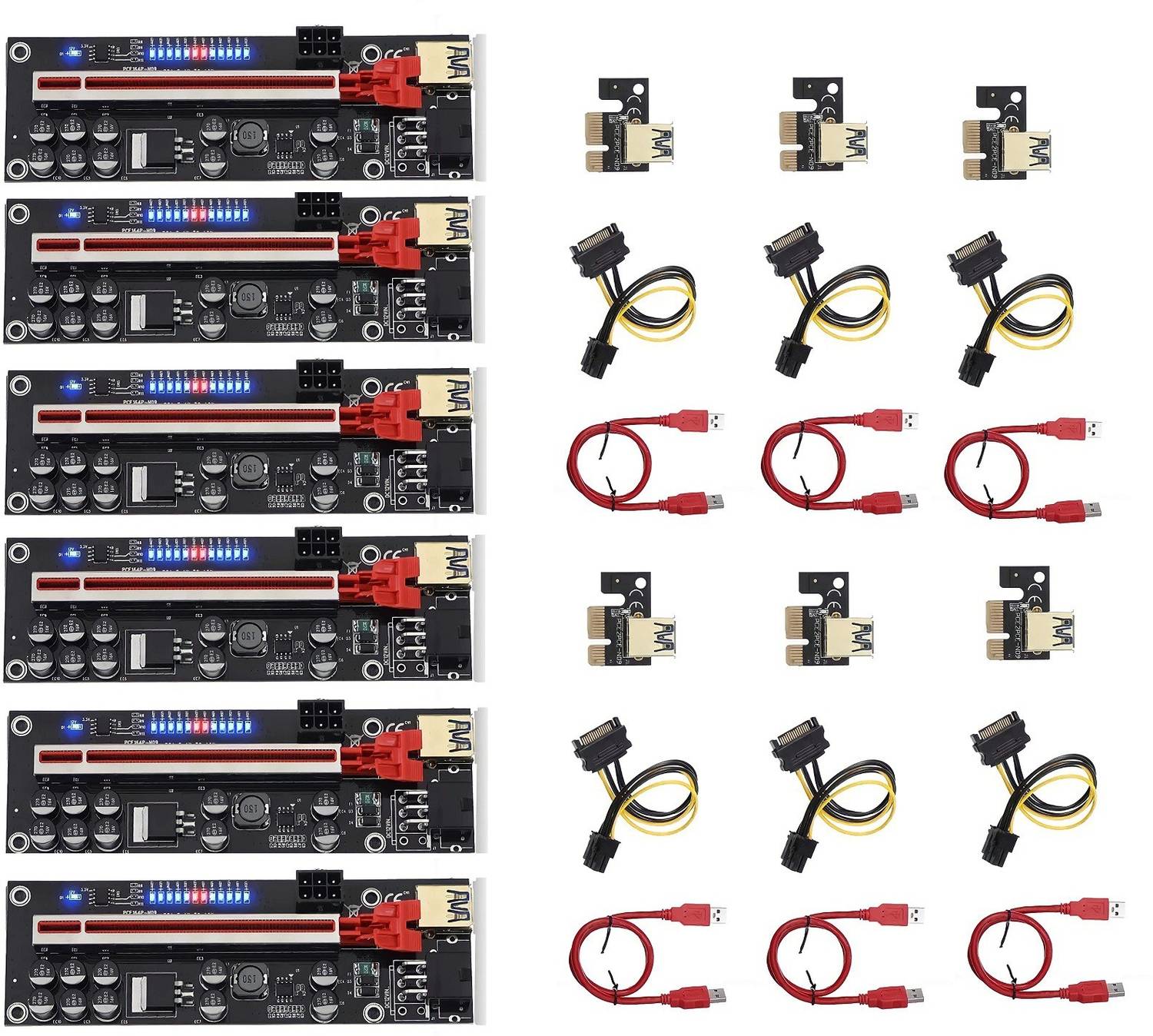 LipiWorld (Pack Of 6) VER012-PRO Riser Card 10 Capacitors PCI-E 1X to 16X V012 Riser Card GDDR4 16 GB NVIDIA Chipset 64 bit 120 MHz Graphics Card