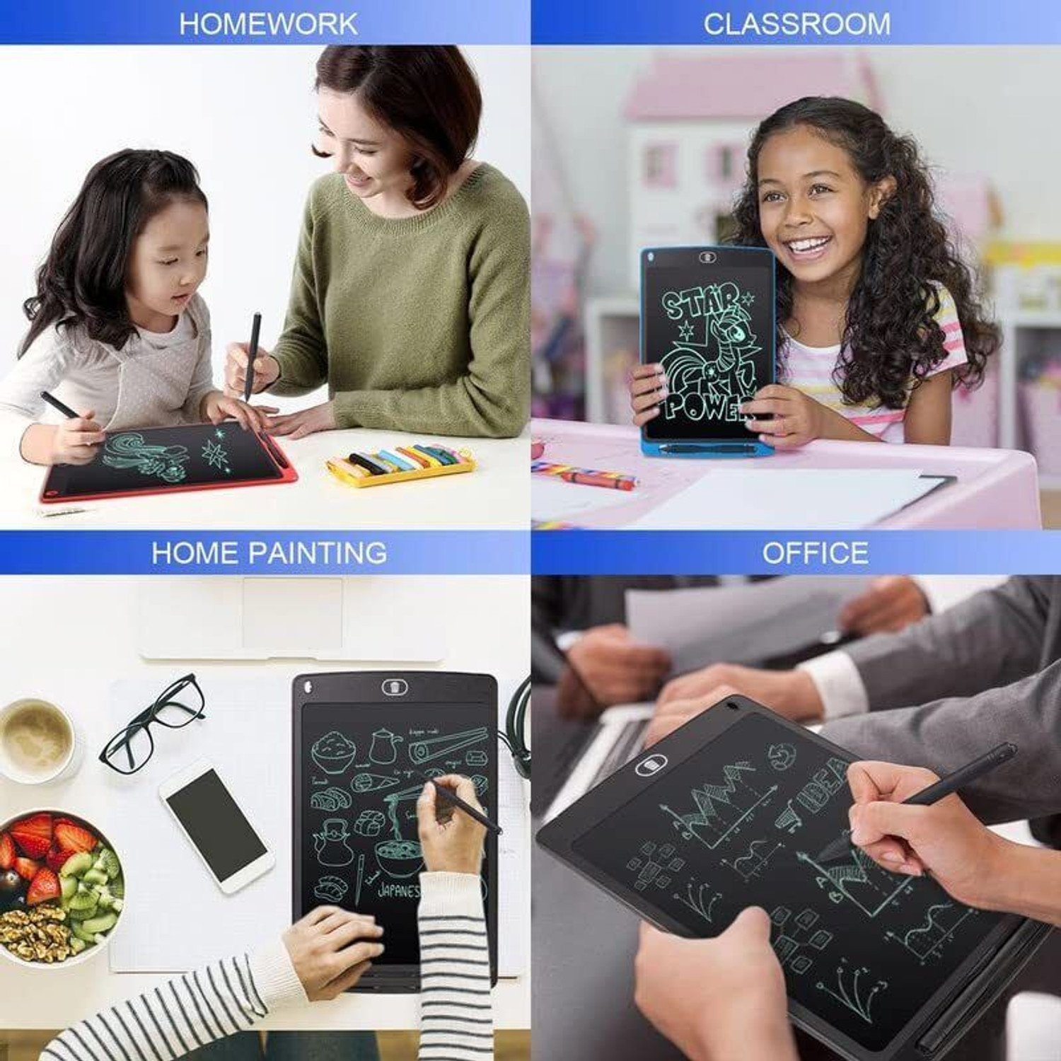 Image of LeaFox 12 Inch LCD Writing Pad Tablet Electronic Writing & Drawing Slate Board for Kids (Multicolor)