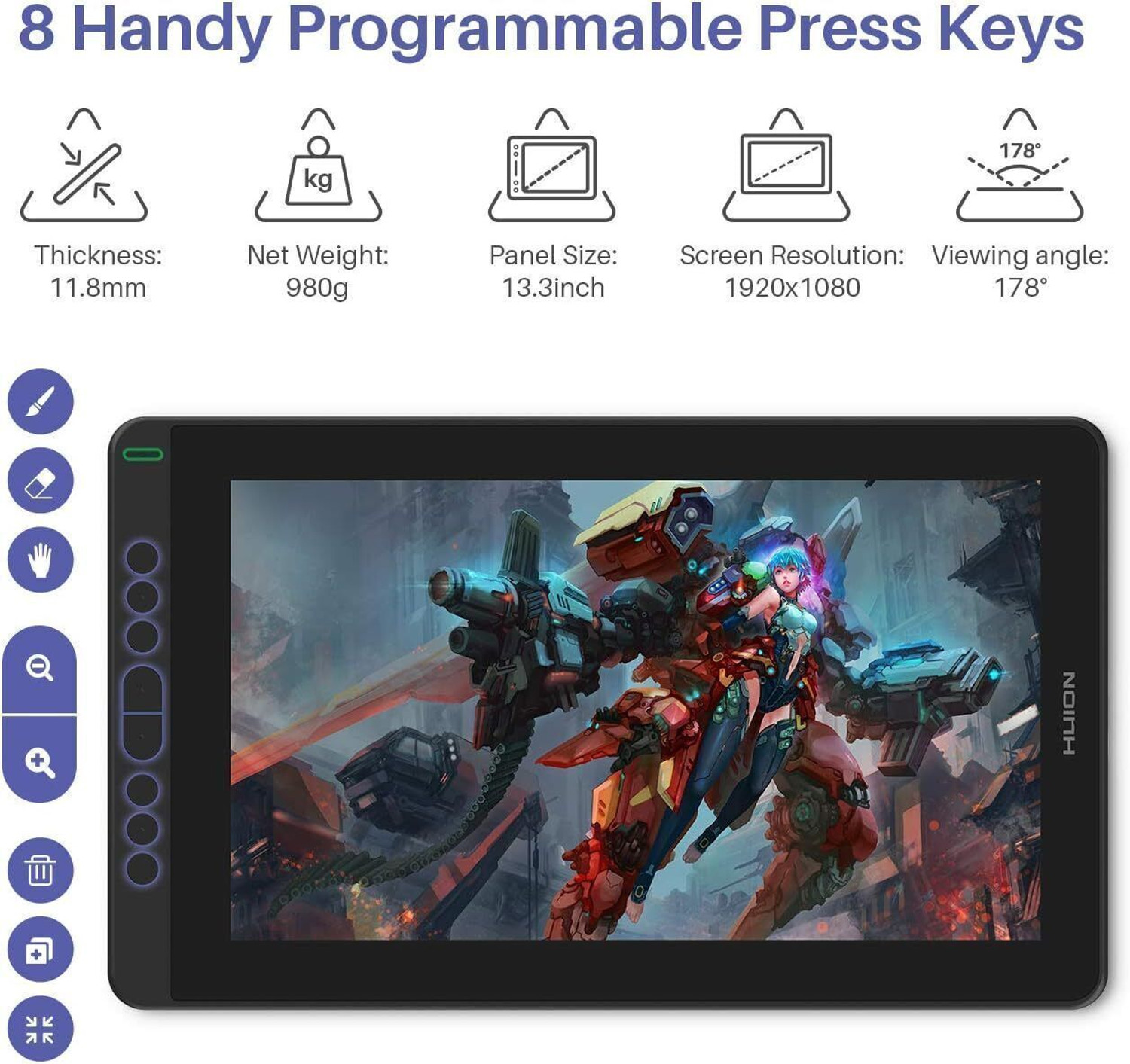 Image of HUION Kamvas 13 11.57 x 6.5 inch Graphics Tablet Connectivity - USB