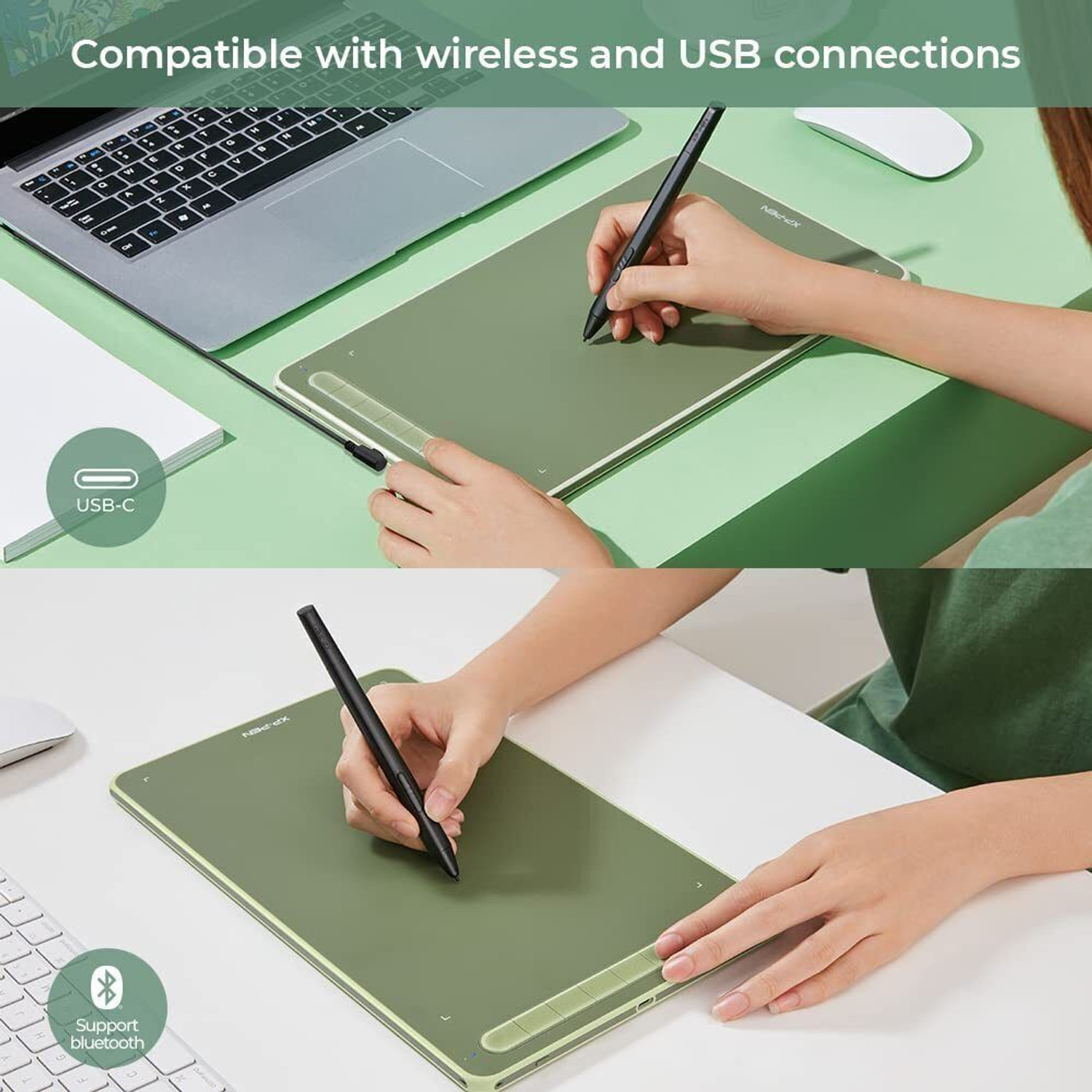 Image of XP Pen DecoLW Deco LW Graphic Tablet 10 x 6 inch (Green, Connectivity - Bluetooth) 10 x 6 inch Graphics Tablet Connectivity - Bluetooth