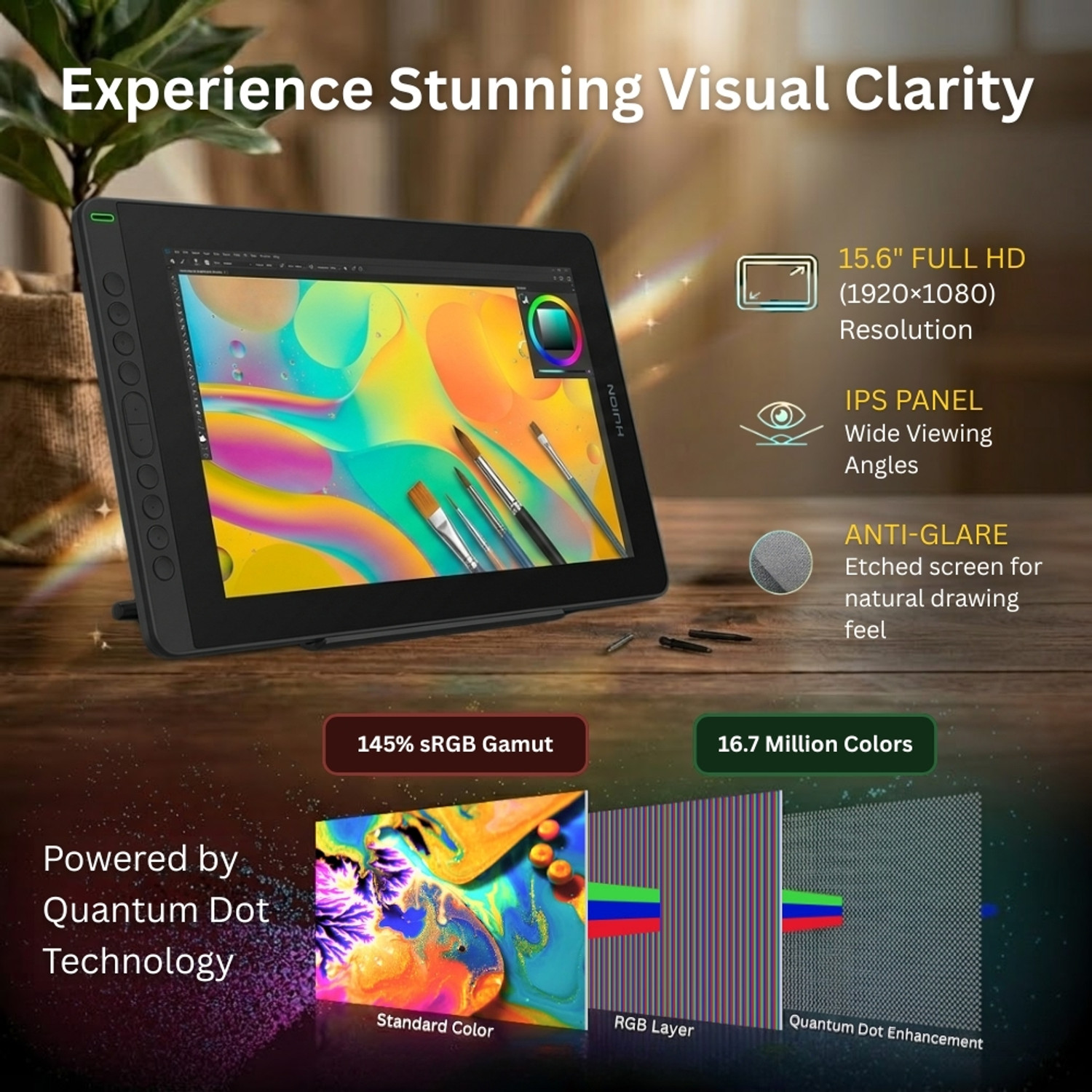 Image of HUION RDS-160 Kamvas Display Tablet 15.6 inch 15.6 x 10.3 inch Graphics Tablet Connectivity - USB