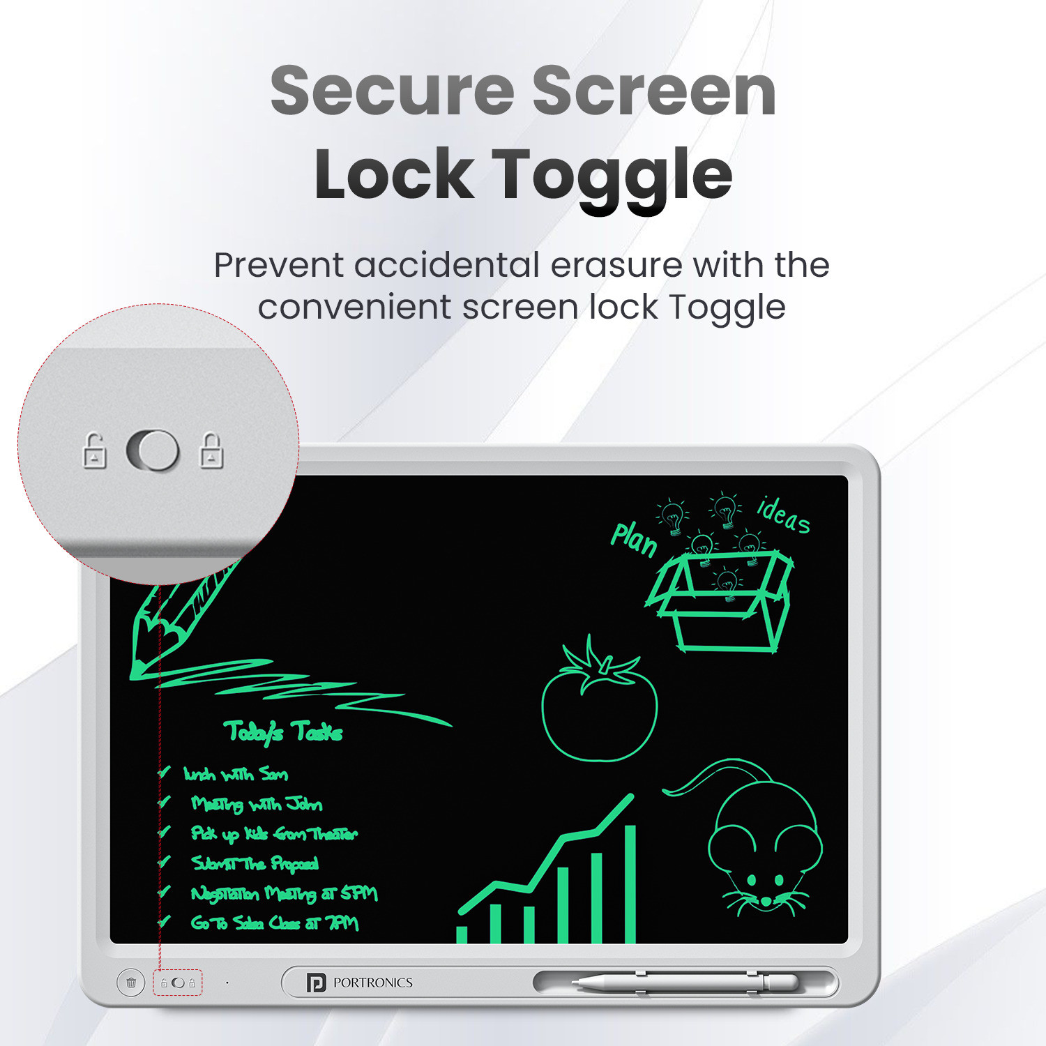 Image of Portronics Ruffpad 21 Pro , 21-Inch LCD Writing Pad with Stylus, One-Tap Erase & Smart Lock 17.5 x 13 inch Graphics Tablet Connectivity - Wireless