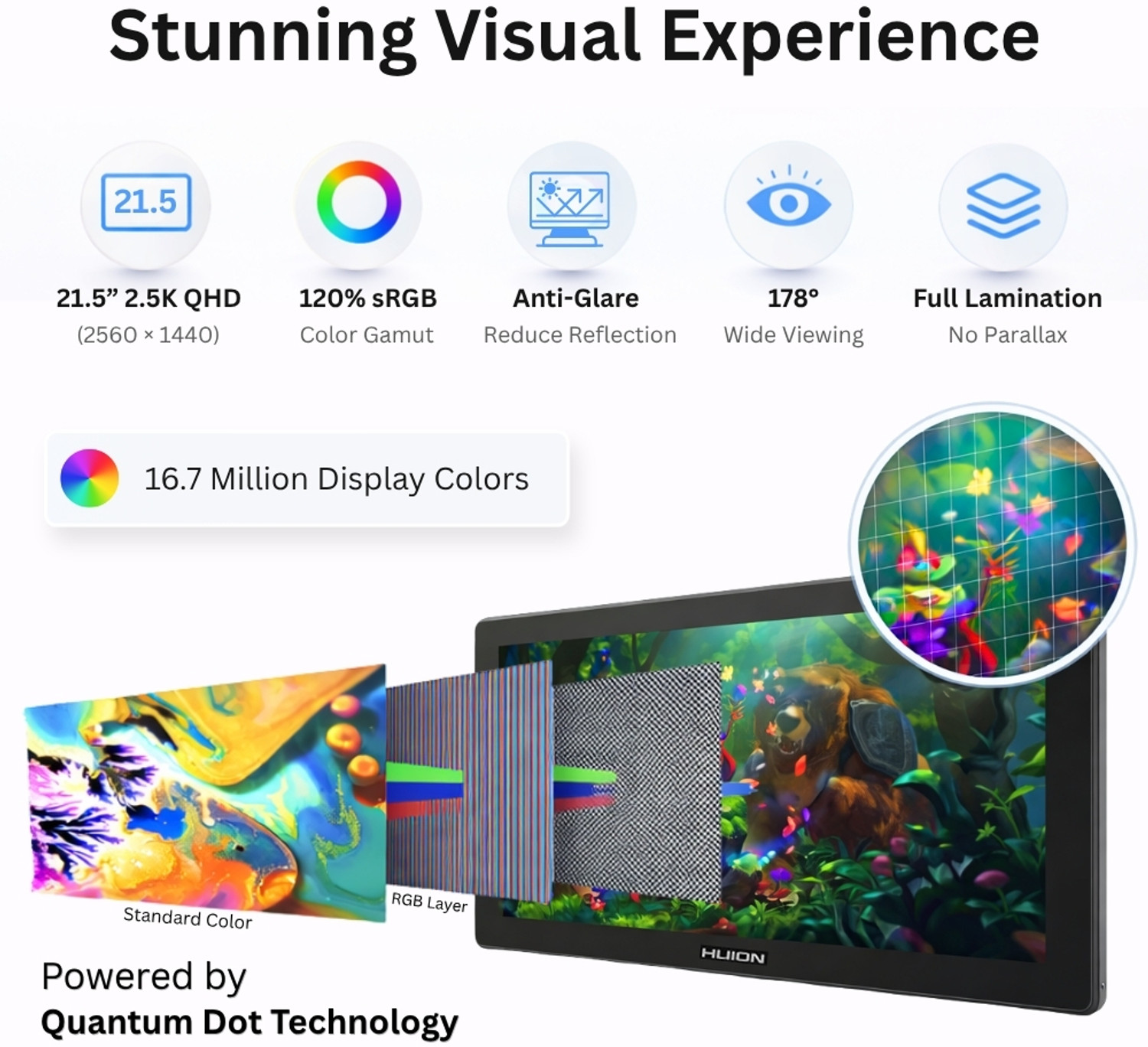 Image of HUION RDS-220 KAMVAS Pen Display 21.5 x 12.7 inch Graphics Tablet Connectivity - USB