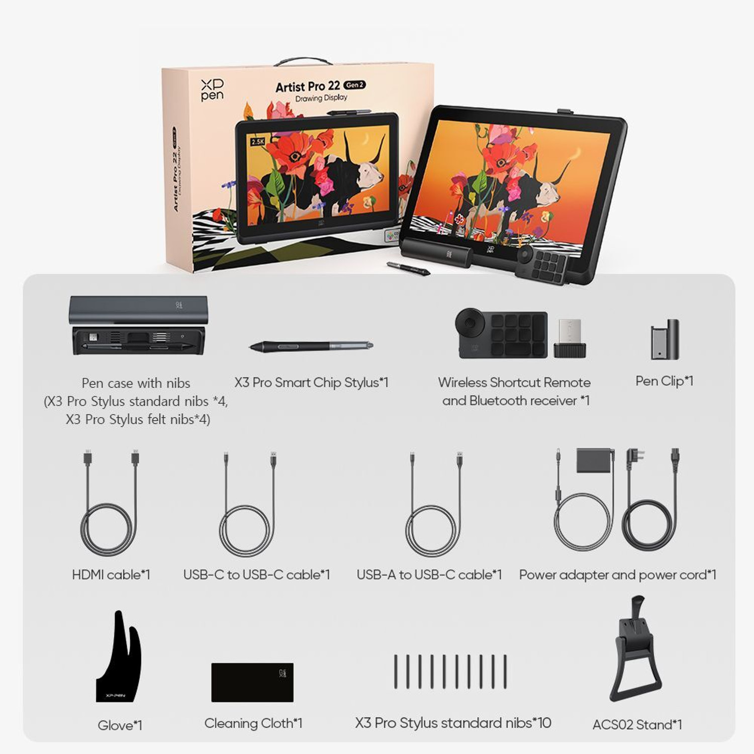 Image of XP Pen Artist Pro 22 Gen 2 XPPen Artist Pro 22 Gen2 2.5K QHD Drawing Tablet with Screen, 16384 Stylus 18.72 x 10.53 inch Graphics Tablet Connectivity - Bluetooth