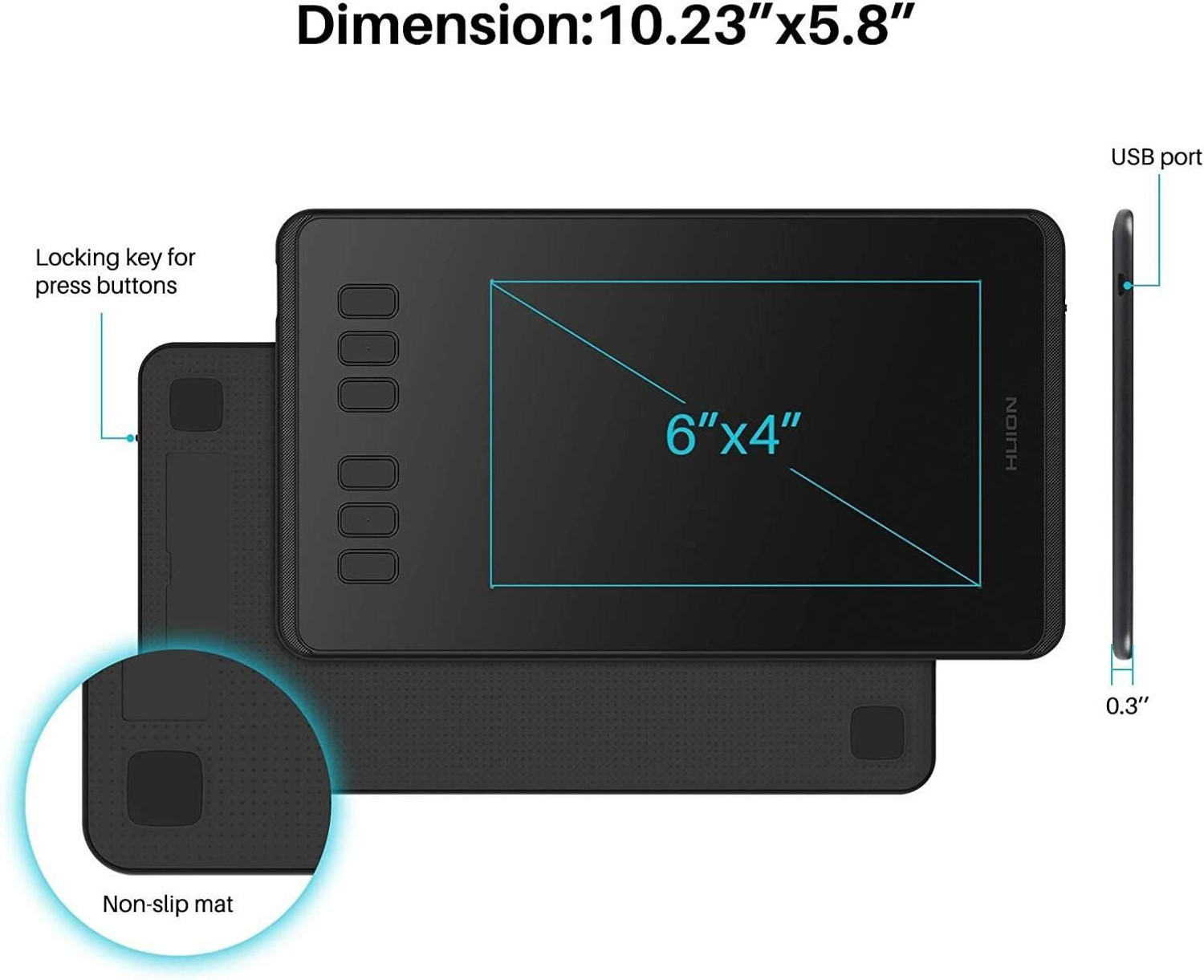 Image of HUION H640P 6.3 x 3.9 inch Graphics Tablet Connectivity - USB