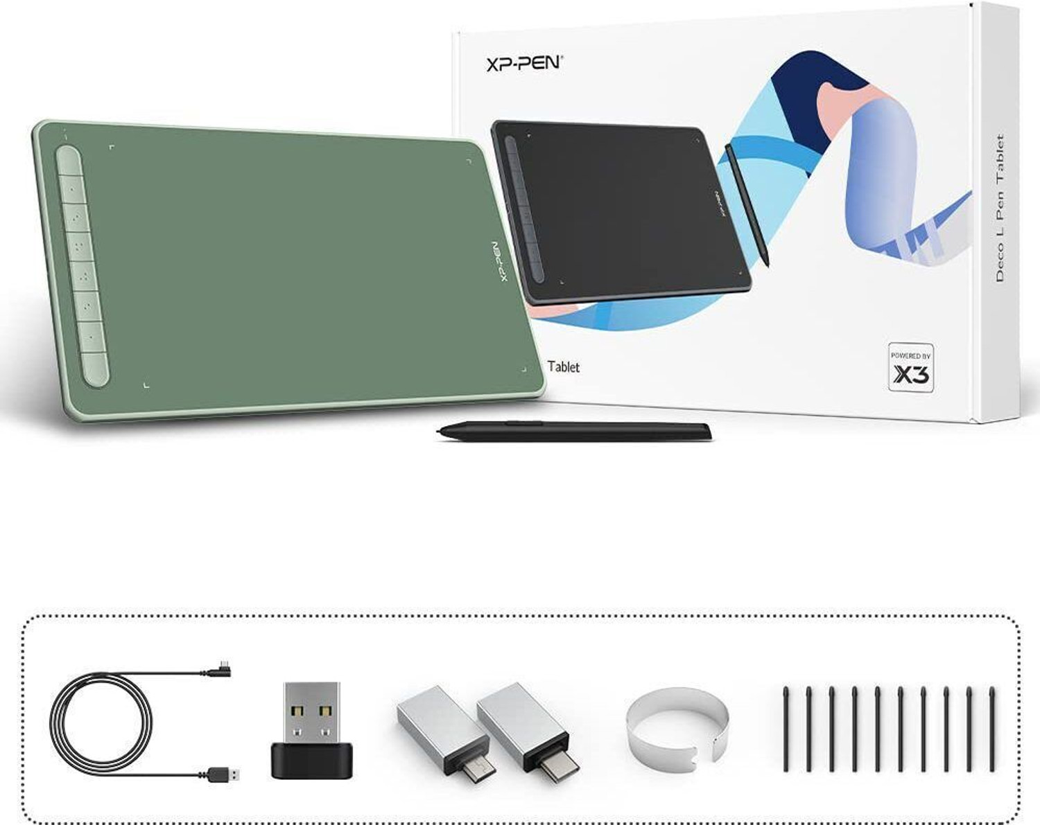 Image of XP Pen DecoLW Deco LW Graphic Tablet 10 x 6 inch (Green, Connectivity - Bluetooth) 10 x 6 inch Graphics Tablet Connectivity - Bluetooth