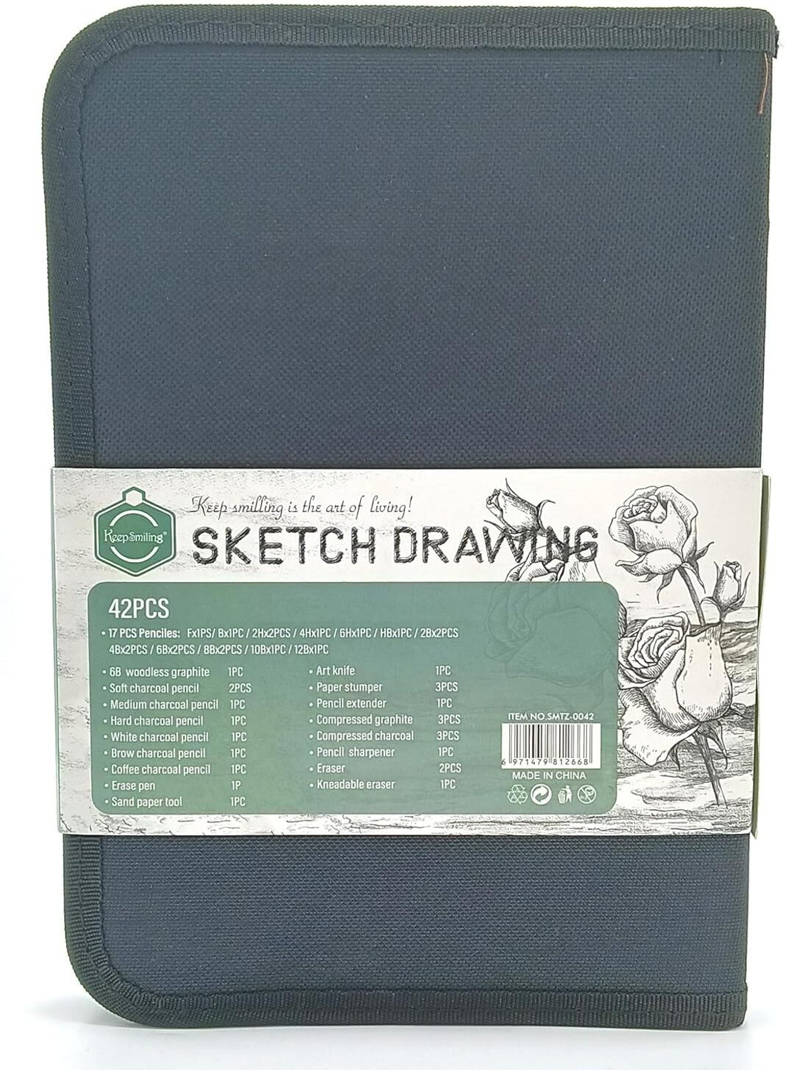 Image of PEACORA 42 Pcs Sketching and Drawing Professional Art Tool Kit with Zippered Carry Case Pencil