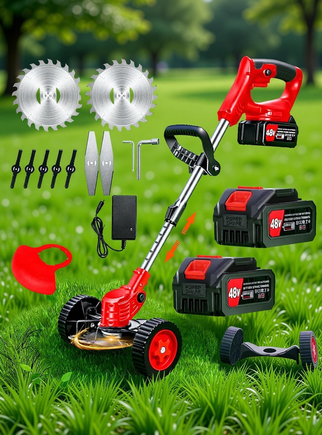 Image of Tazomi Electric Grass Cutter, Stringless Weed Eater,2 Types Blades (48v*2) Battries Cordless Grass Trimmer