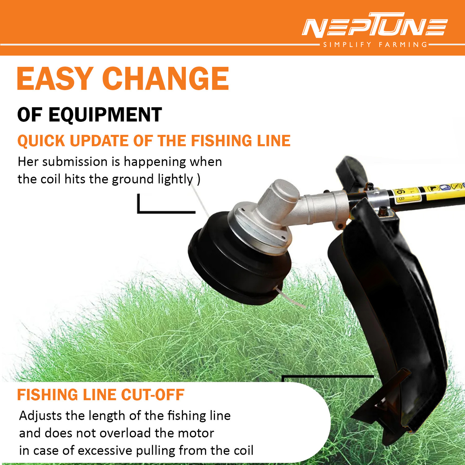 Image of Neptune BC-1800E 2 in 1 Corded Electric Portable Brush Cutter 1800W, 7500RPM 2Type Blade Corded Grass Trimmer
