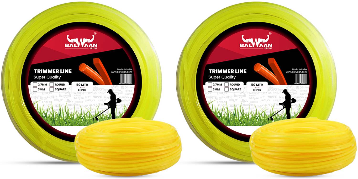 Balwaan Trimmer Line Pack of 2/Nylon Rope Bundle for Brush Cutter (50m, 3mm Square)/ Grass Cutter/Weeder/Trimmer/Tap n Go Fuel Grass Trimmer
