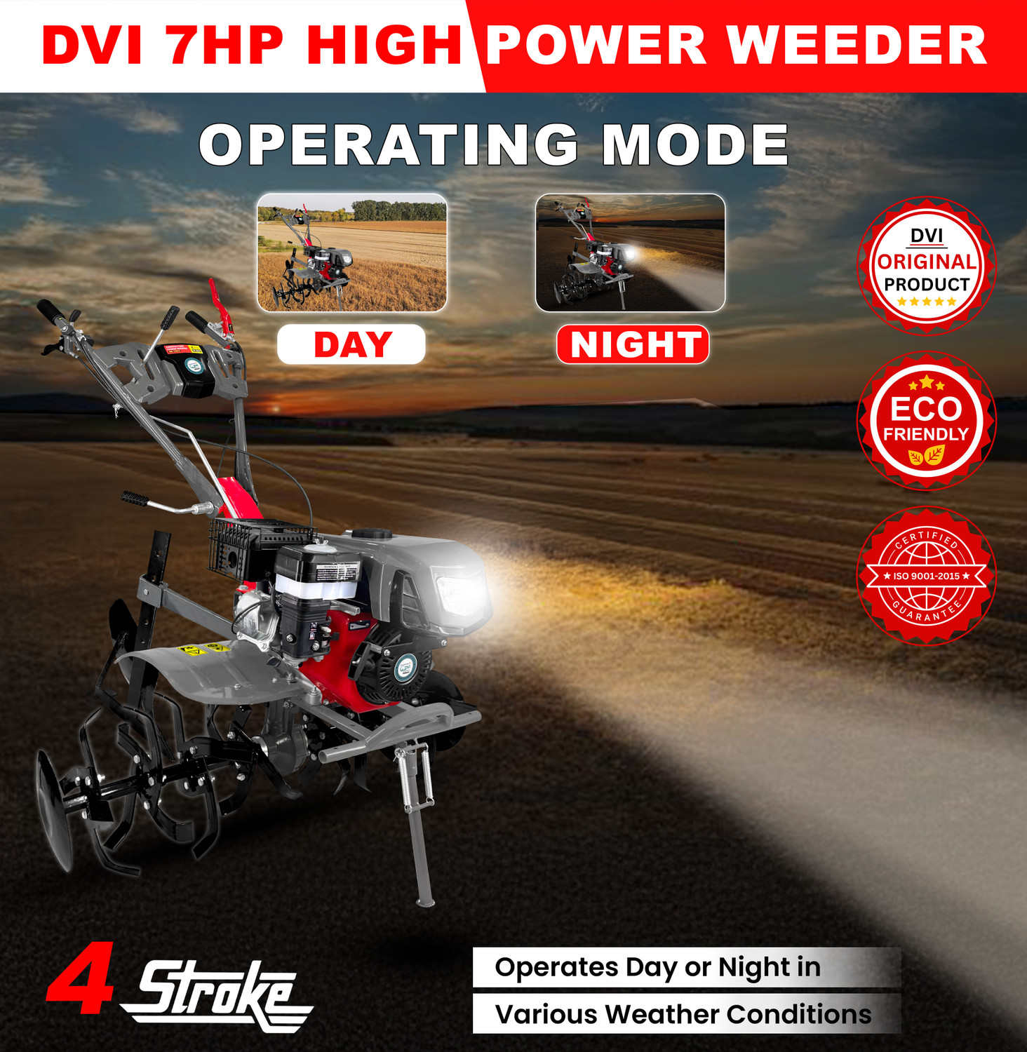 Image of DVI 4 Stroke Light Weeder Work in Day /Night With Petrol Engine With Ridger Att. Fuel Grass Trimmer