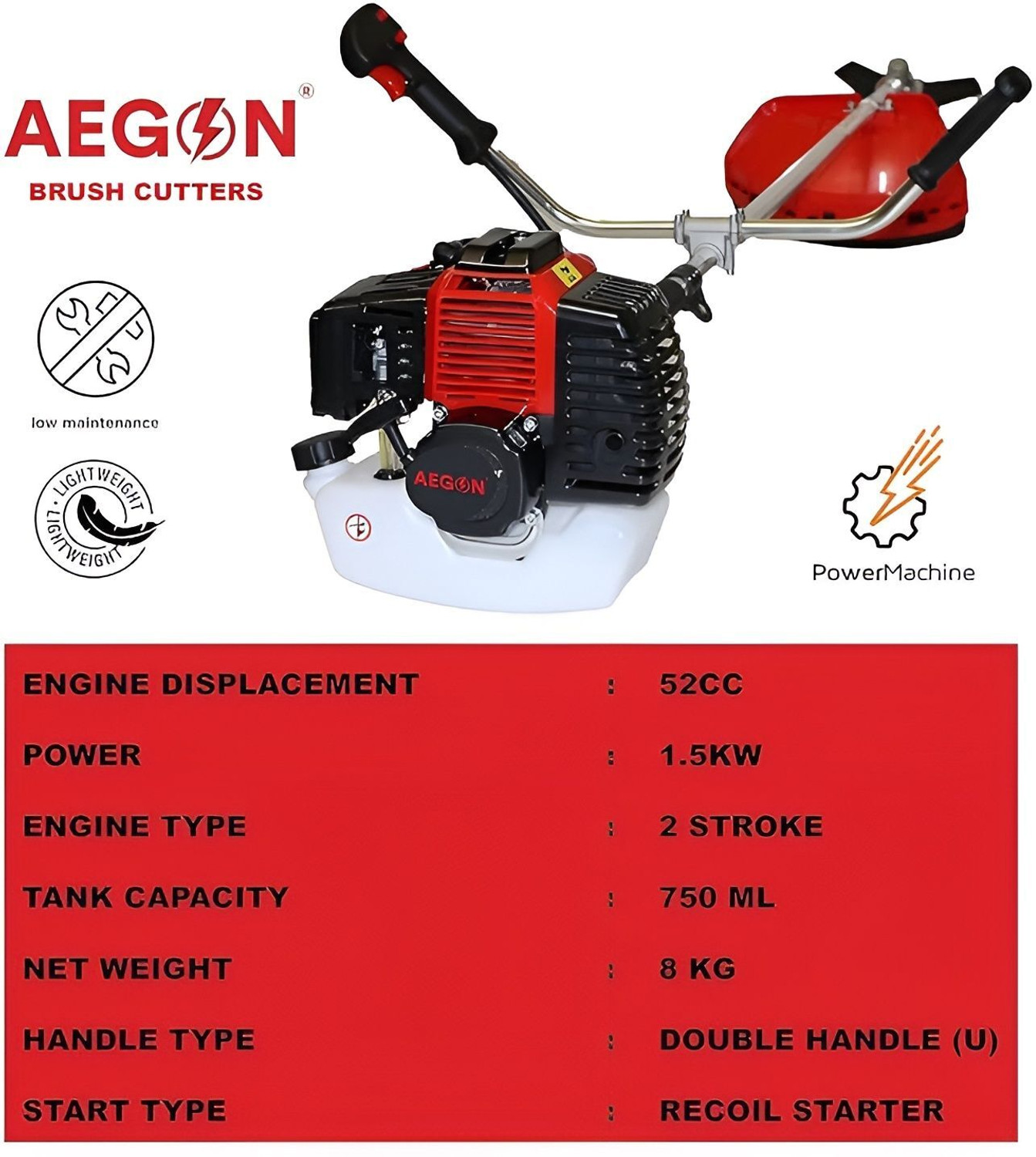 Image of AEGON 52cc Brush Cutter 2-Stroke Sidepack Crop Cutter Petrol Engine Fuel Grass Trimmer