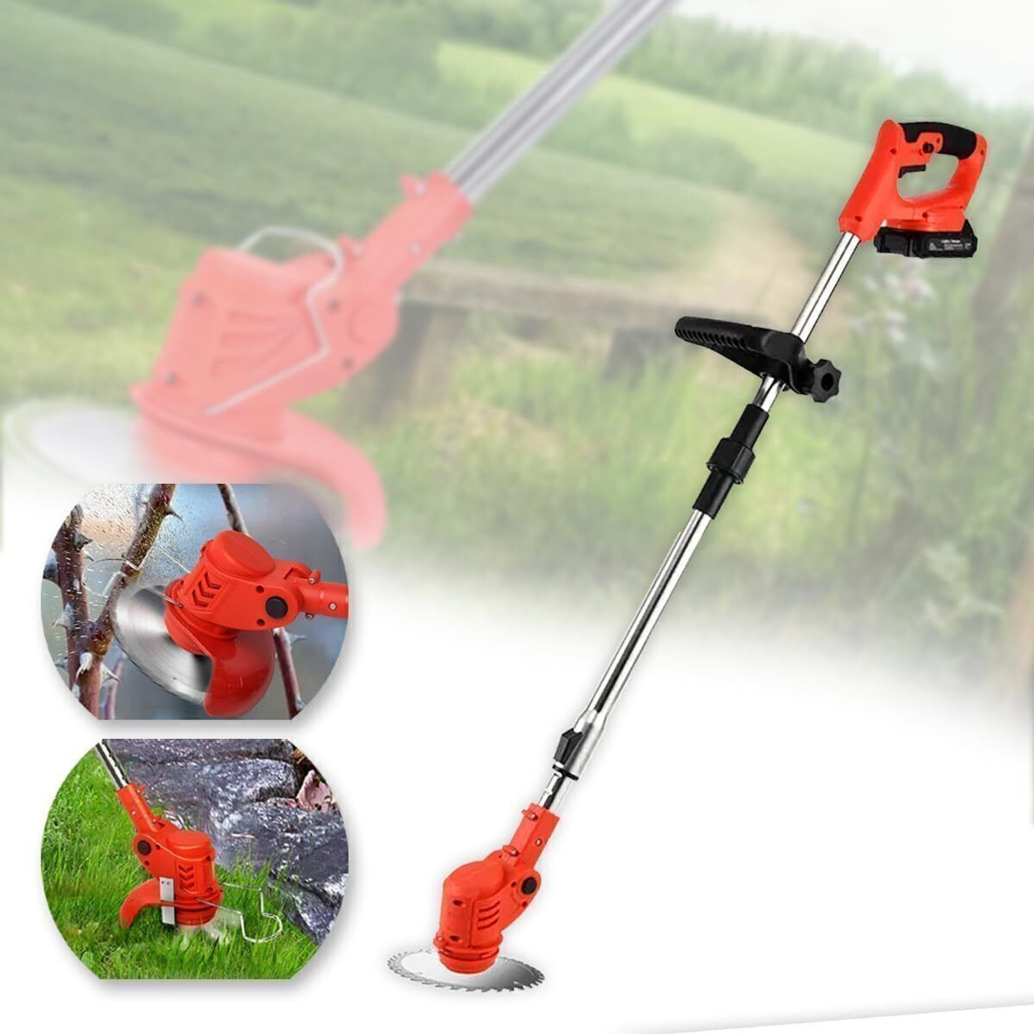 Image of SHOPOGENIX Electric Grass Cutter Stringless Weed Eater,8 Types Blades (48v*2) Battries Cordless Grass Trimmer