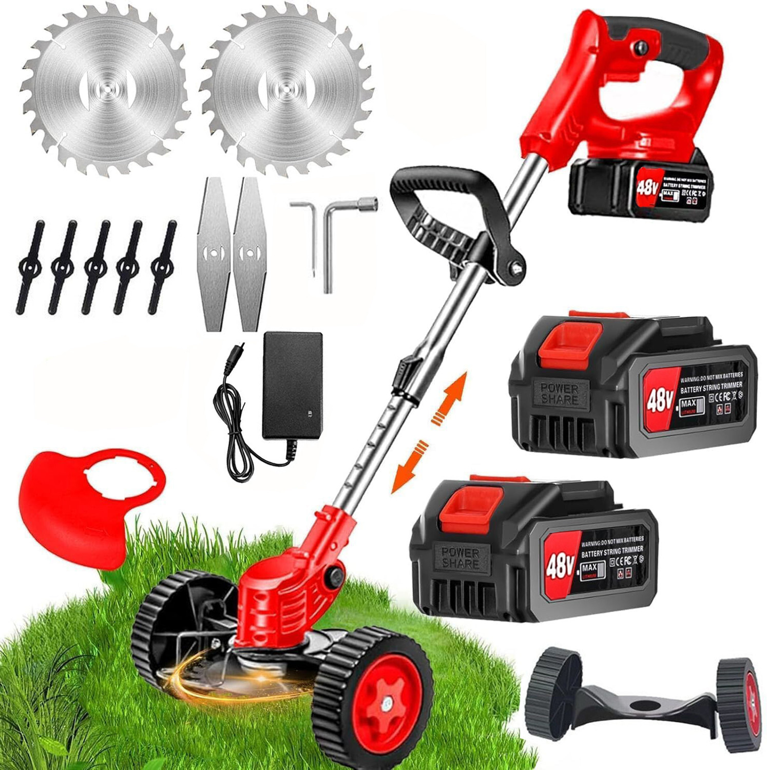 Image of Tazomi Electric Grass Cutter, Stringless Weed Eater,2 Types Blades (48v*2) Battries Cordless Grass Trimmer