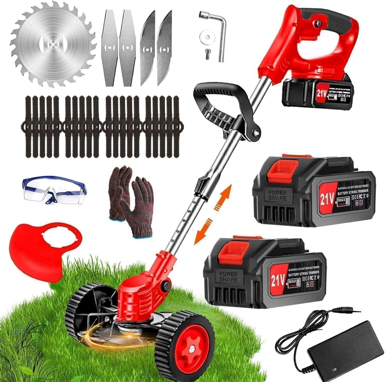 Image of SHOPOGENIX Electric Grass Cutter Stringless Weed Eater,8 Types Blades (48v*2) Battries Cordless Grass Trimmer